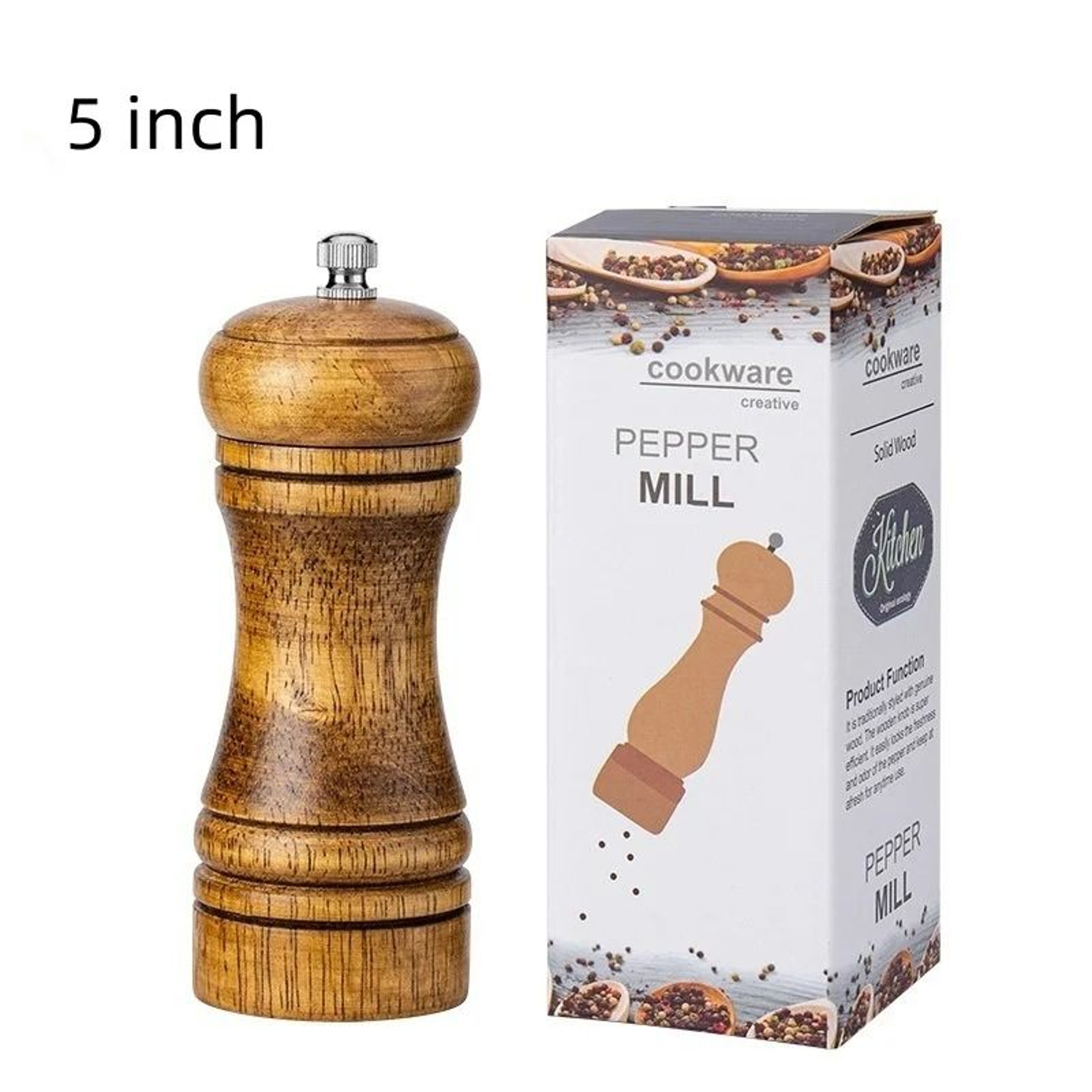 Premium Rubber Wood Pepper Grinder  Manual Spice  Cumin Mill With Ceramic Core 6