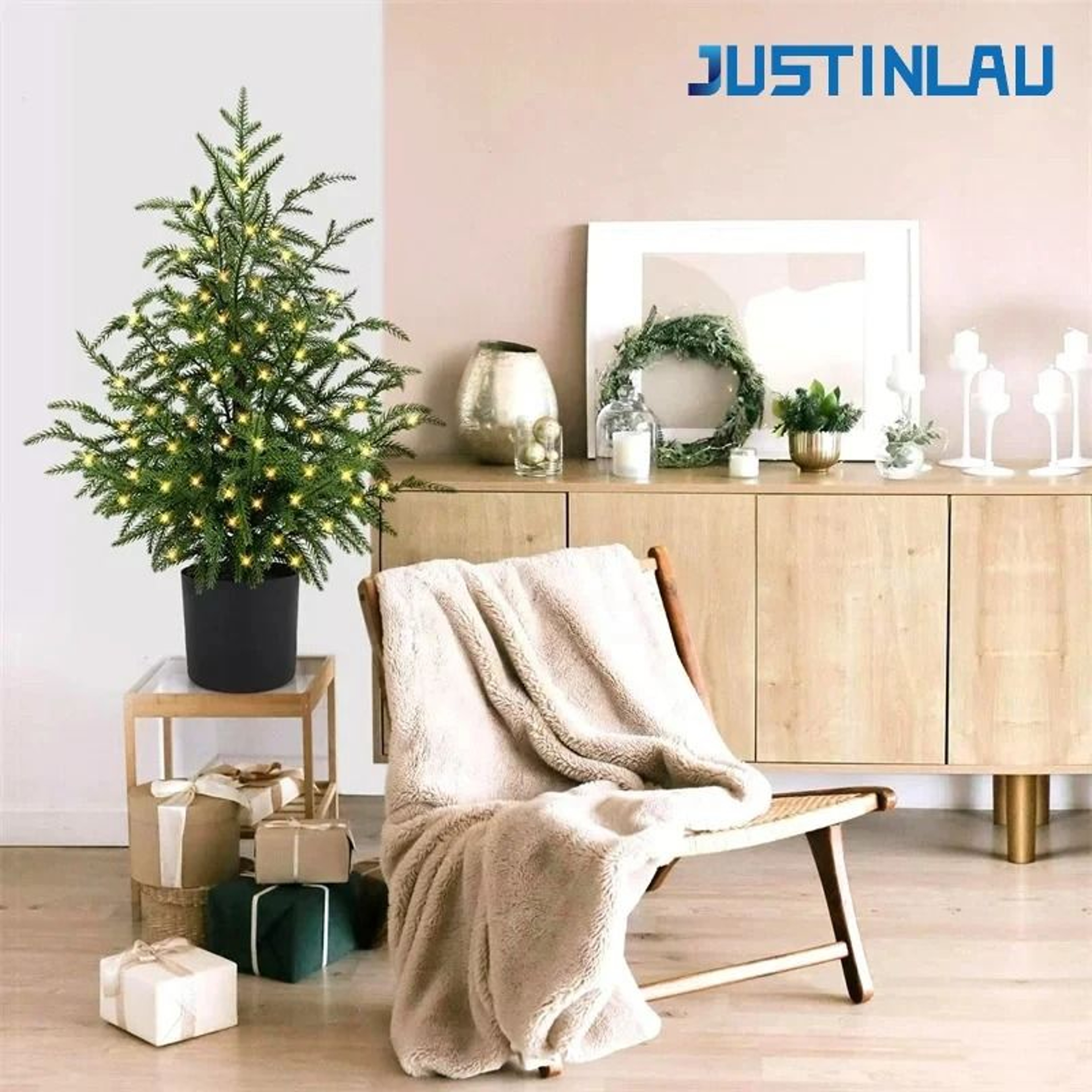 JUSTINLAU 2FT Artificial Norfolk Pine Cypress Tree  Potted Tabletop Faux Holiday Decor 0