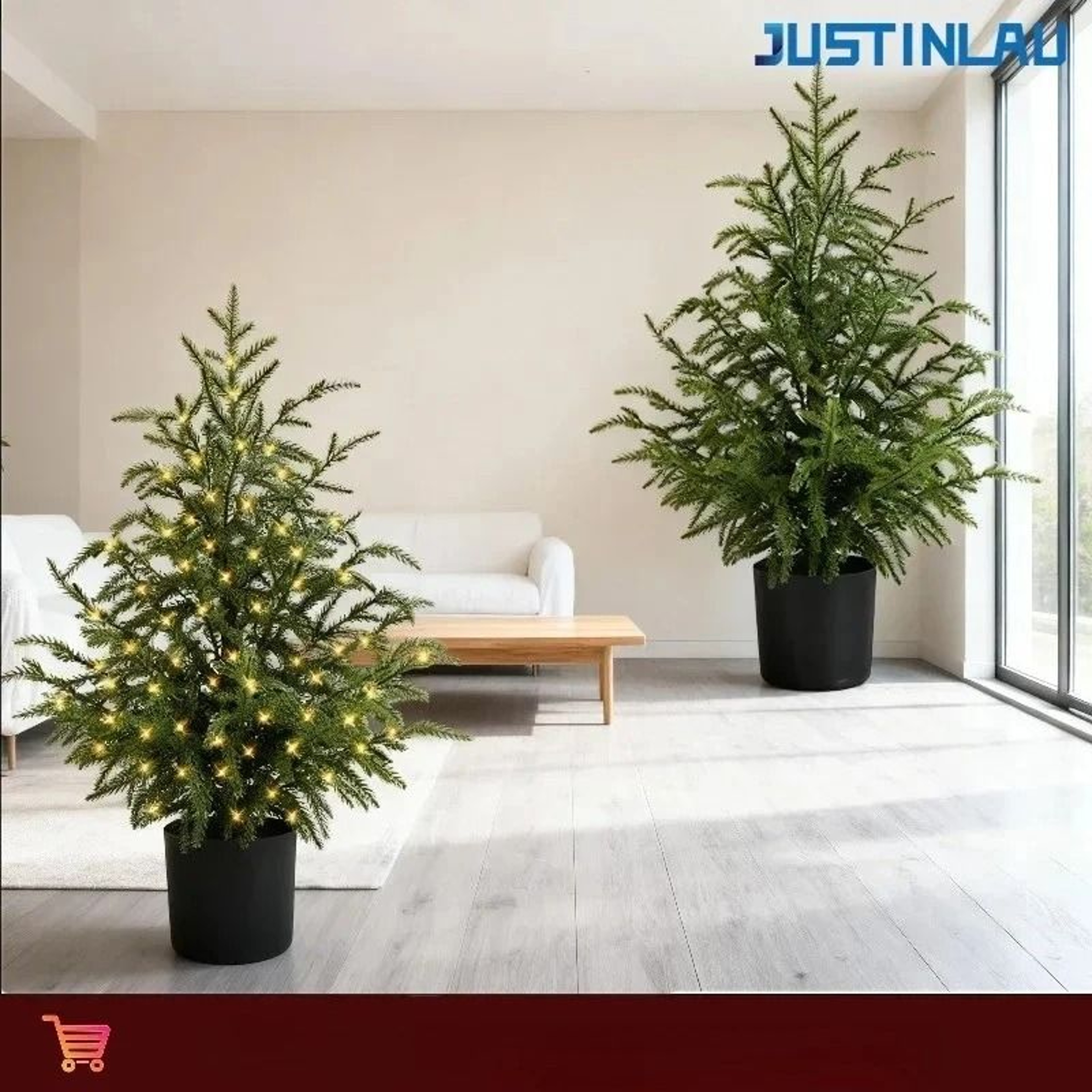 JUSTINLAU 2FT Artificial Norfolk Pine Cypress Tree  Potted Tabletop Faux Holiday Decor 1