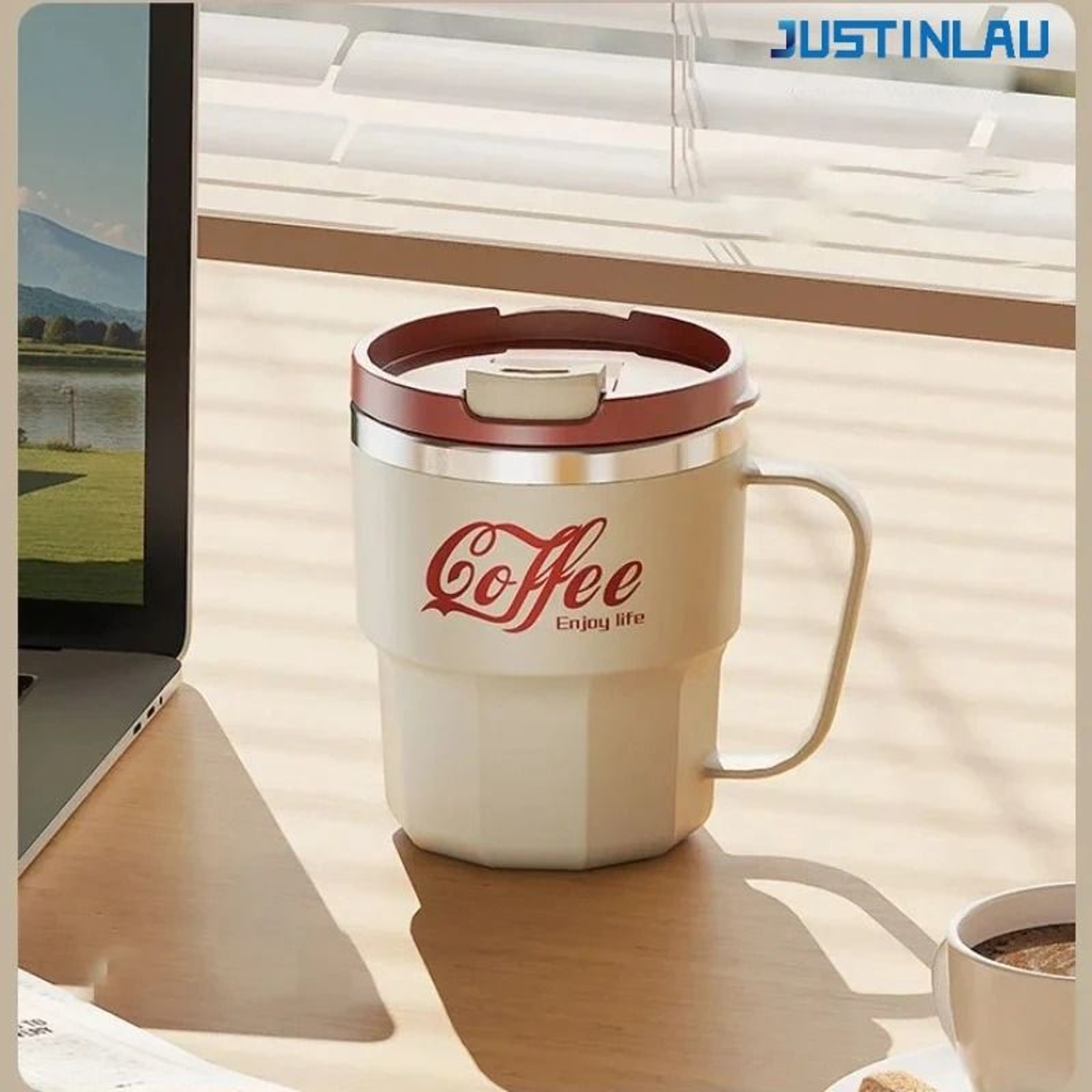 JUSTINLAU Stainless Steel Insulated Coffee Mug  Portable DualWalled Vacuum Travel Cup 0