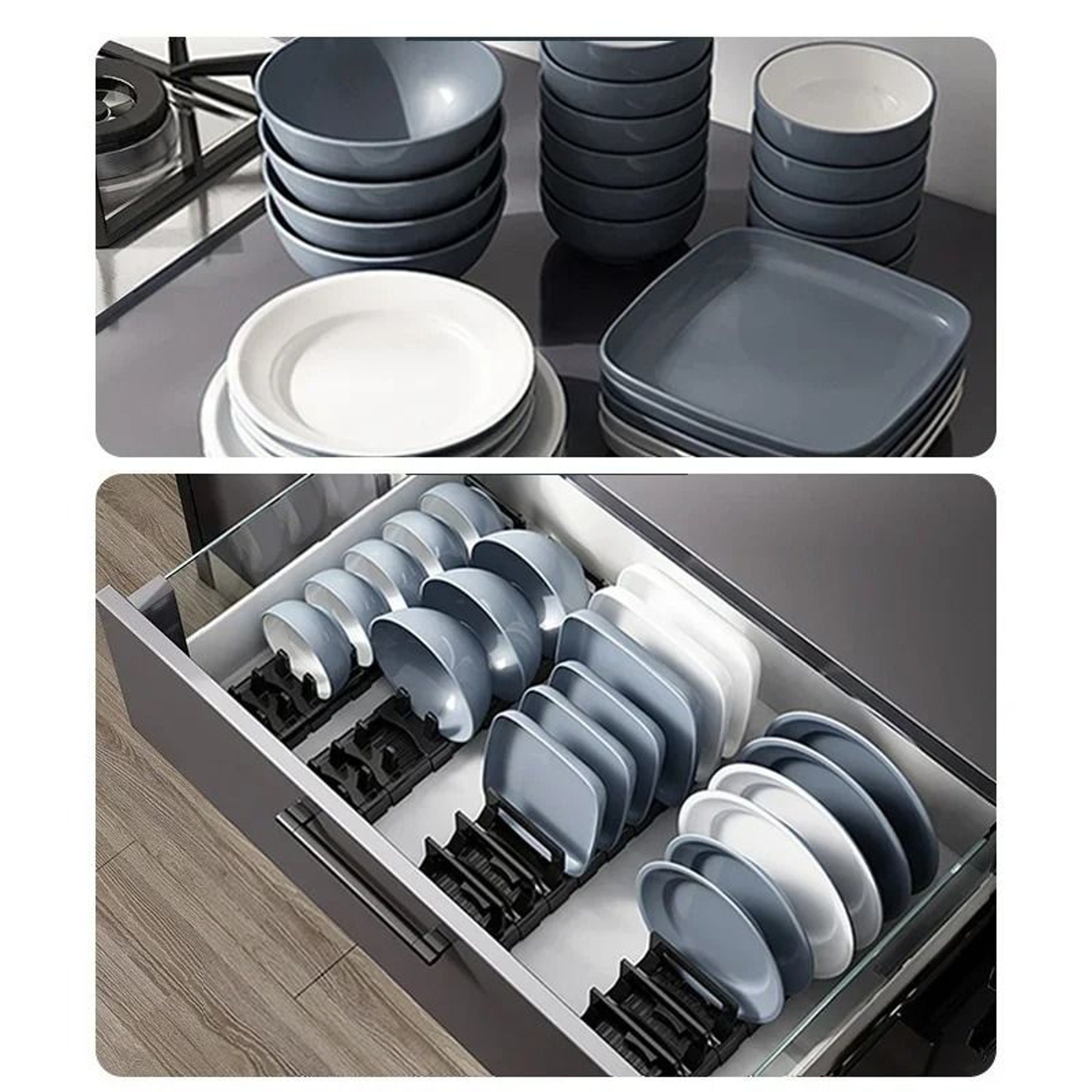 Adjustable Under Cabinet Bowl  Dish Rack  Versatile Kitchen Storage  Drawer Partition 1