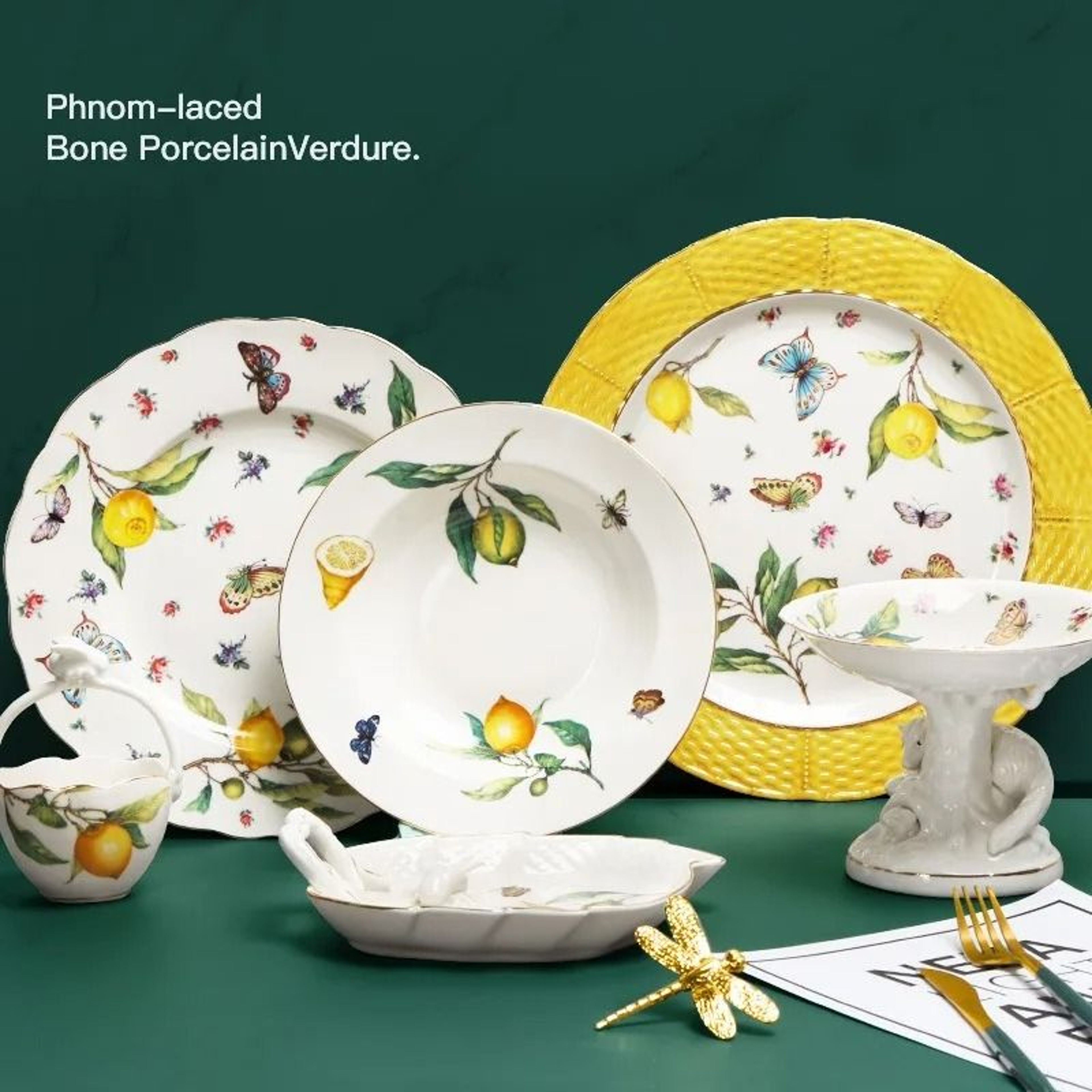 European Style Lemon Pattern Ceramic Dining Set  Elegant Dinner Steak  Dessert Plates 0