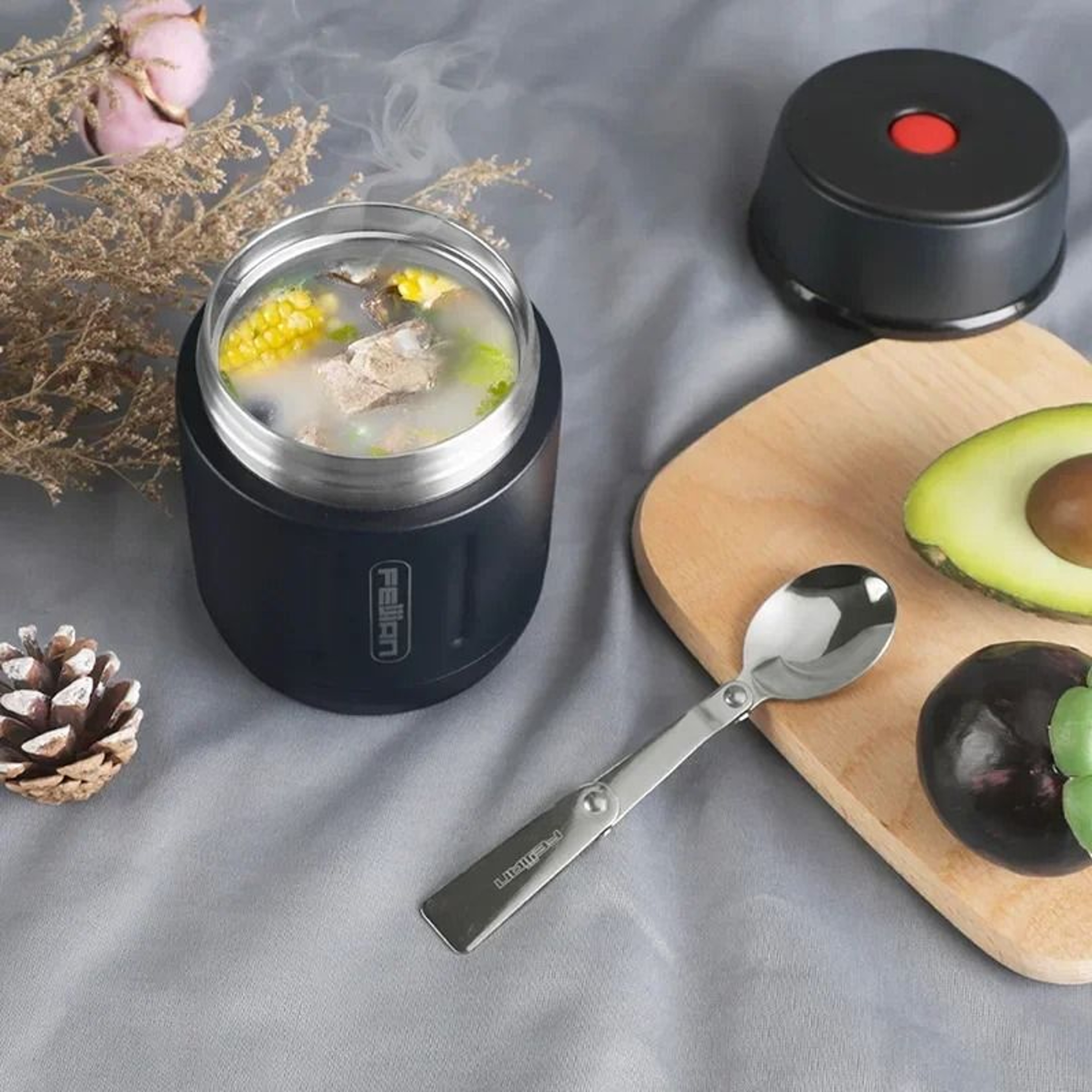 FEIJIAN 500ml Portable Vacuum Insulated Food Jar  Premium 316 Stainless Steel Lunch Box With Spoon 1
