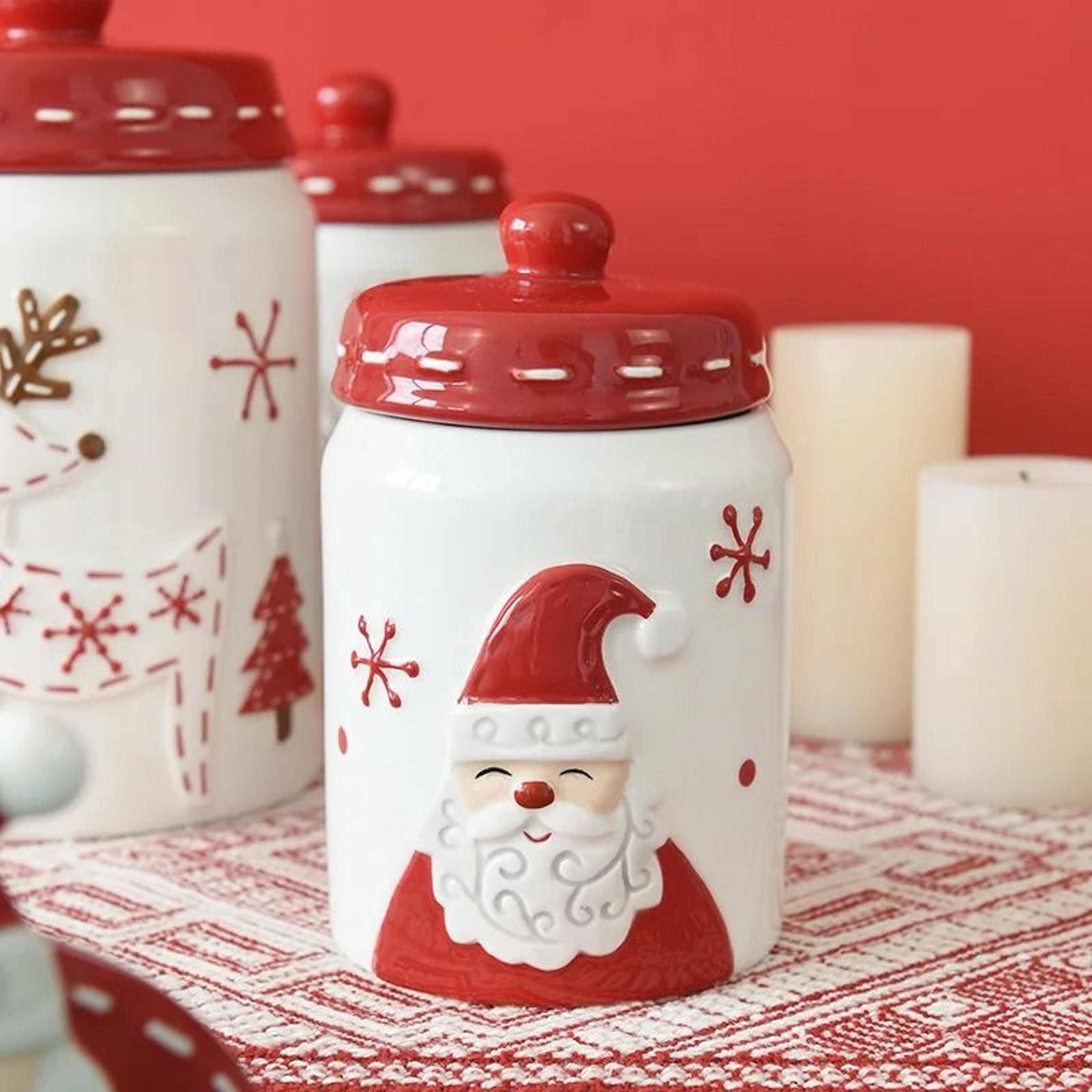 JUSTINLAU Christmas Ceramic Sealed Storage Jars  Festive Santa Elk  Tree Food Containers 2