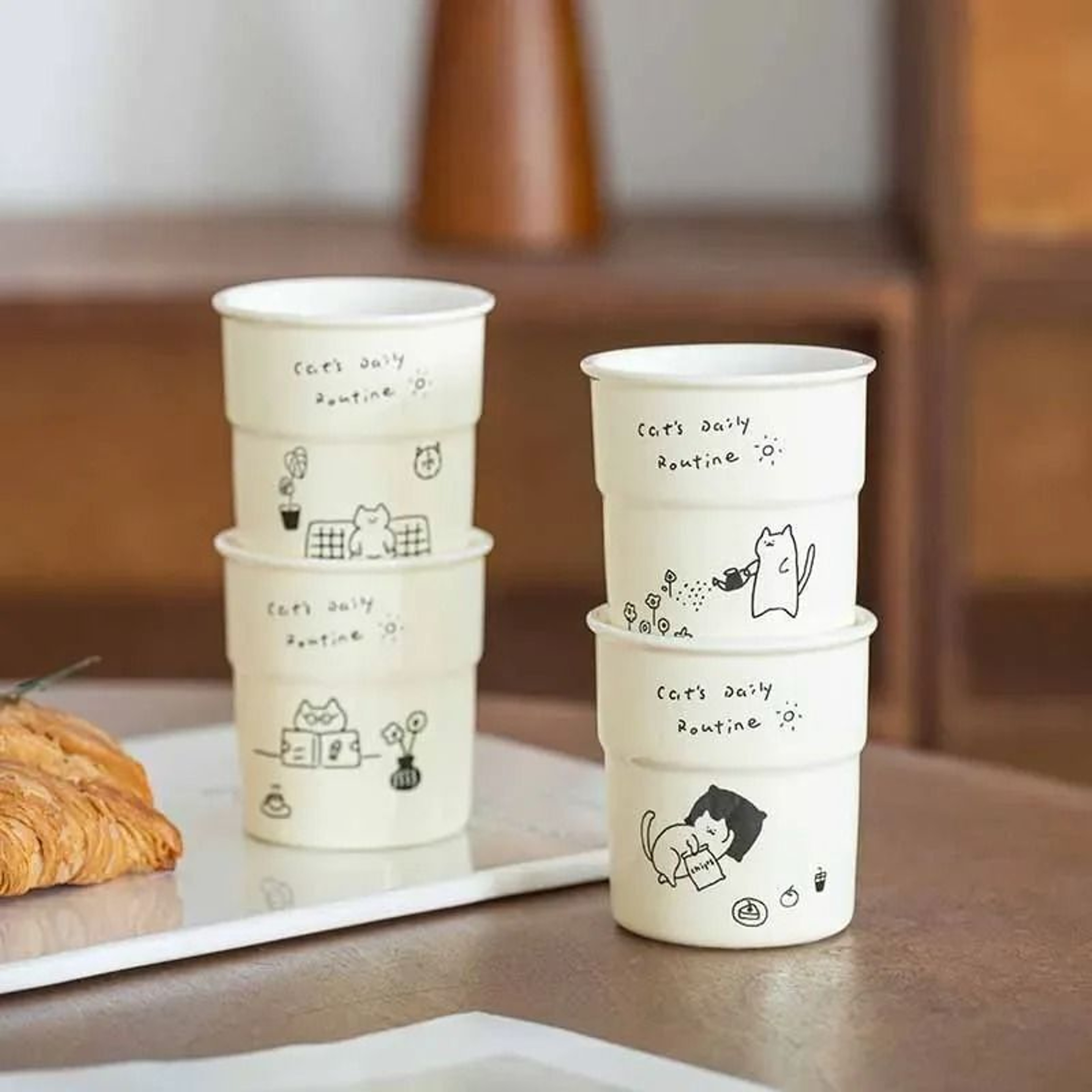 Simple Cute Cat Illustrations Ceramic Mug  225ml Oat Milk Latte  Breakfast Cup 1