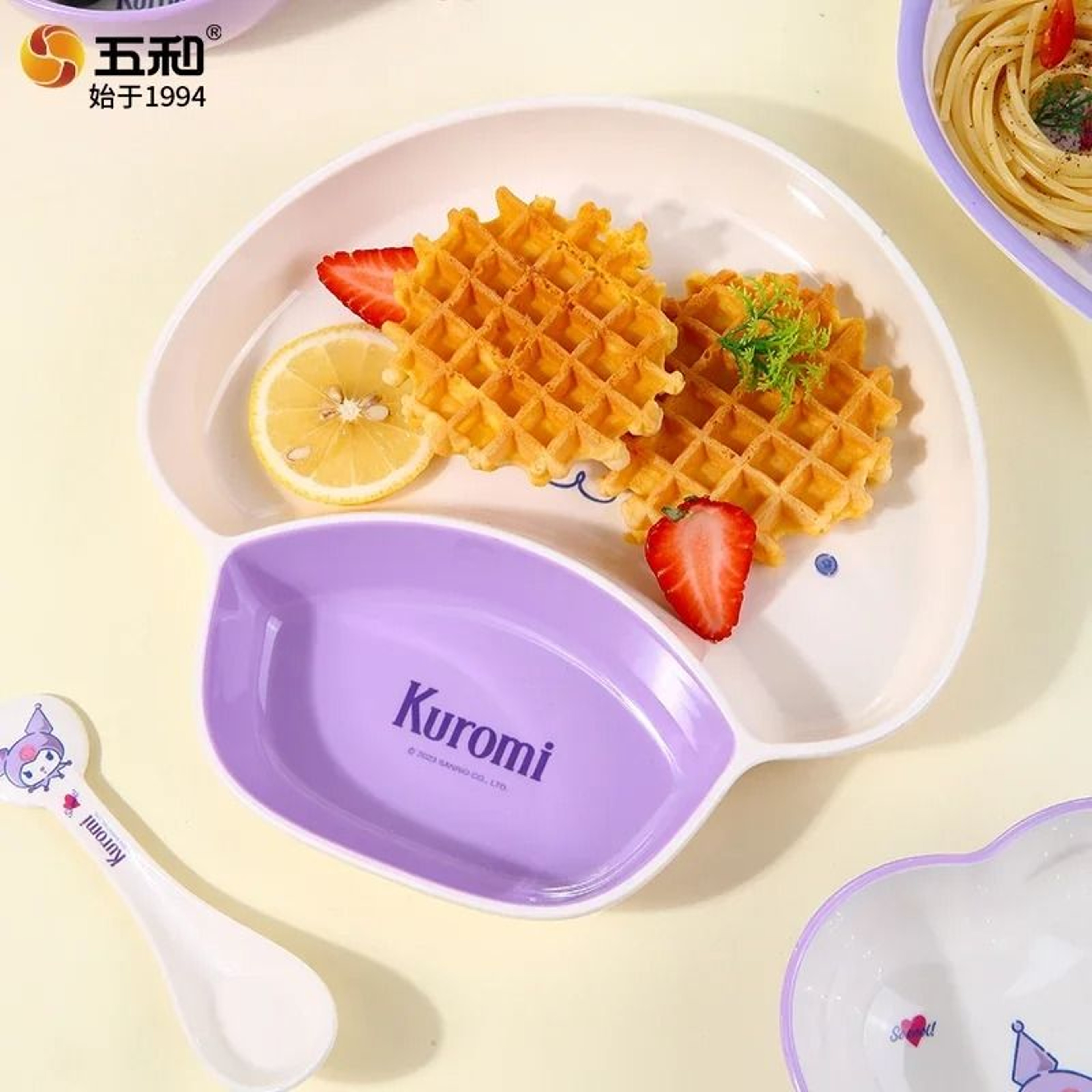 Sanrio Kuromi Cartoon Divided Plate Set  Cute Kids AntiFall Tableware 0