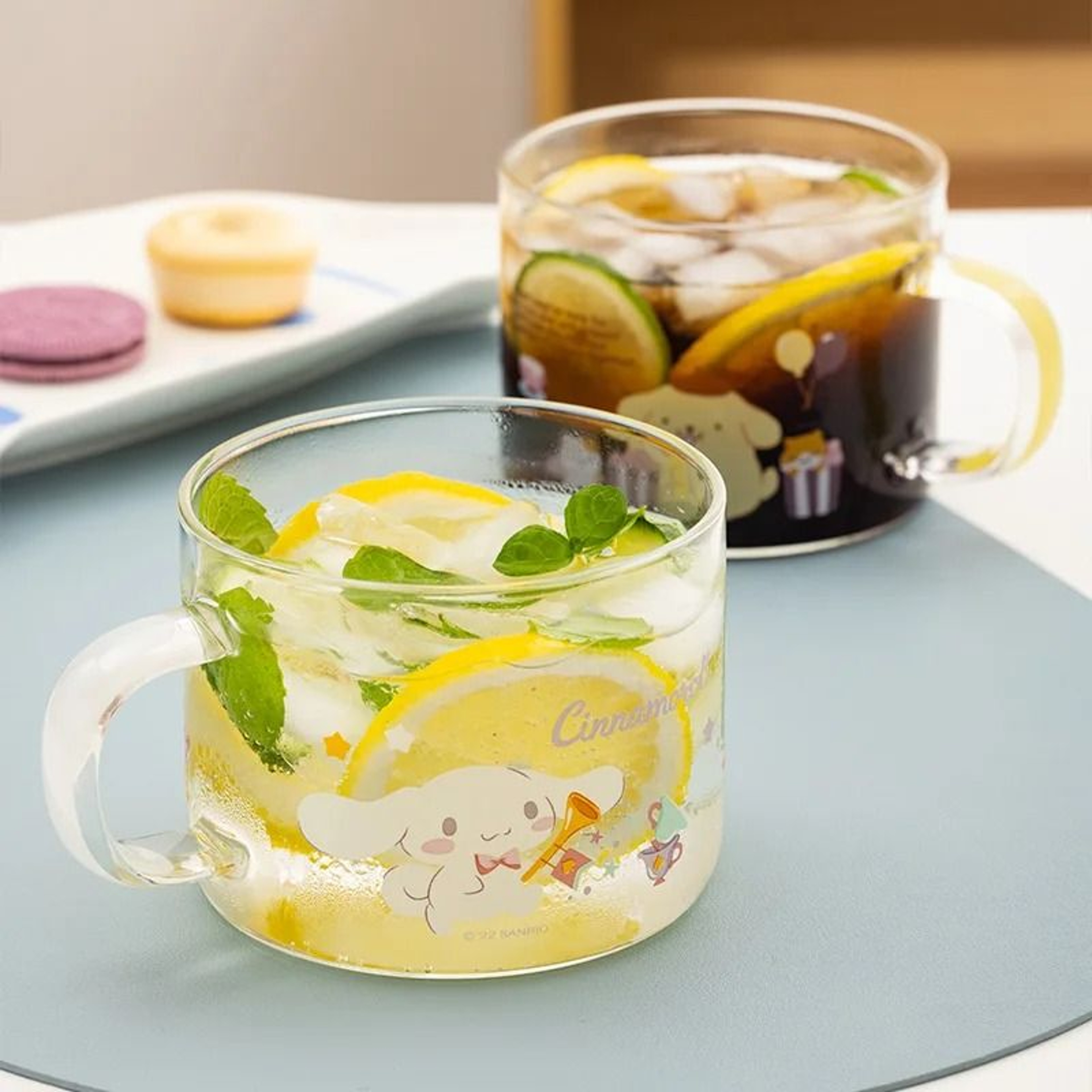 Sanrio Collaboration Transparent Glass Mug  10cm Cute Breakfast Oatmeal Cup With Colored Handle 2