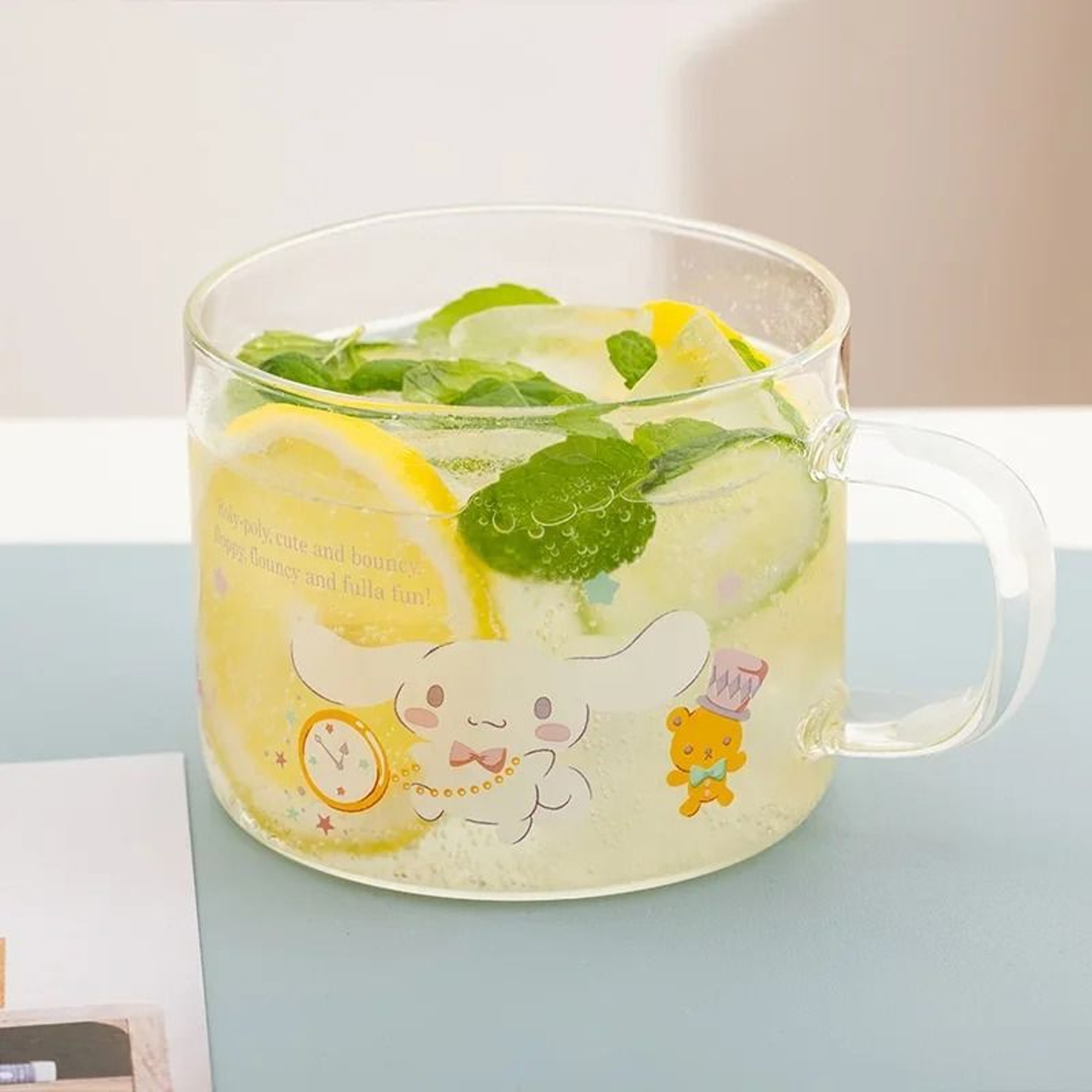 Sanrio Collaboration Transparent Glass Mug  10cm Cute Breakfast Oatmeal Cup With Colored Handle 5
