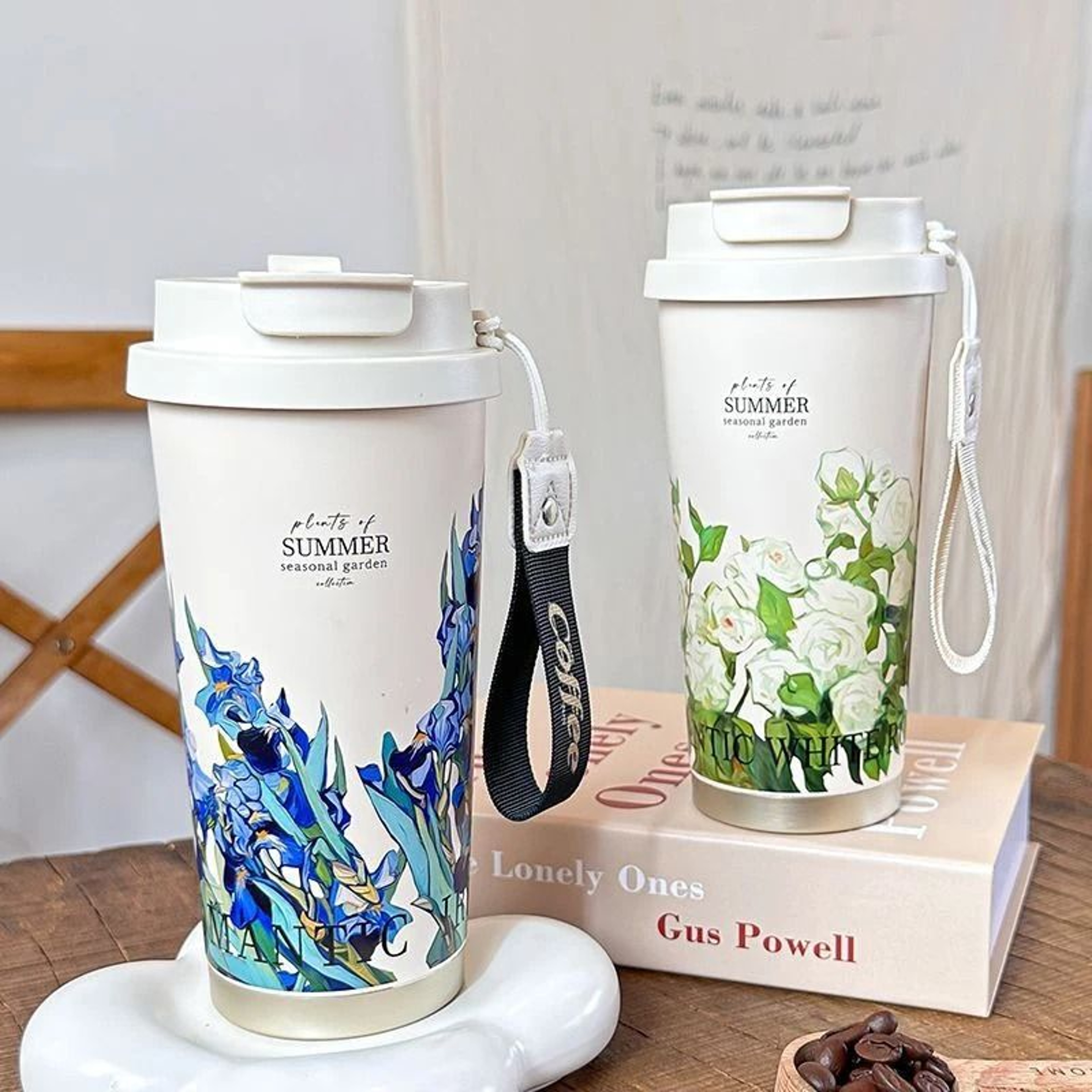 500ml Flower Pattern Insulated Coffee Cup  Stainless Steel DoubleWall Vacuum Travel Mug 2