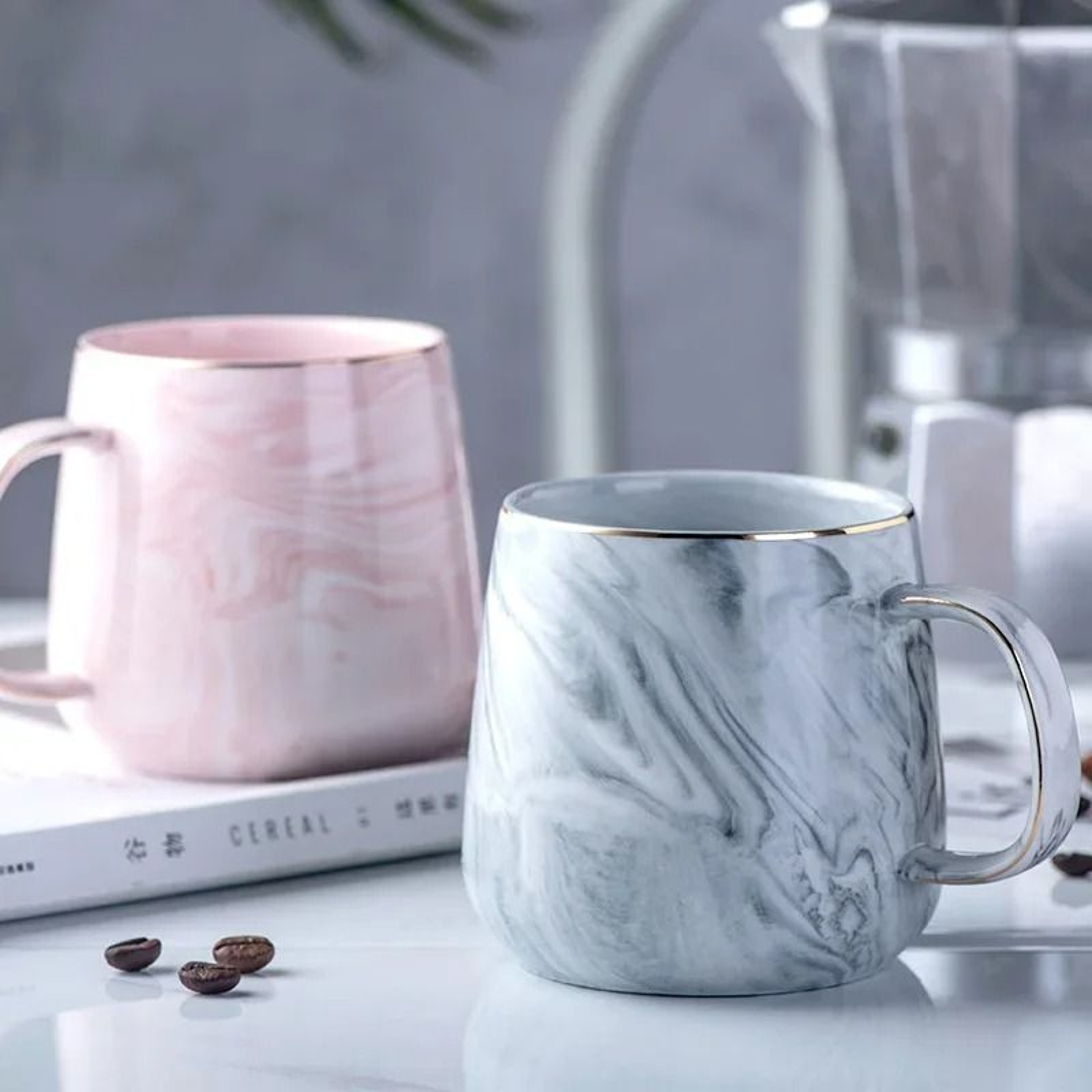 Nordic Ins Style Marble Ceramic Mug  Elegant Gold Rim Coffee  Oatmeal Breakfast Cup 1