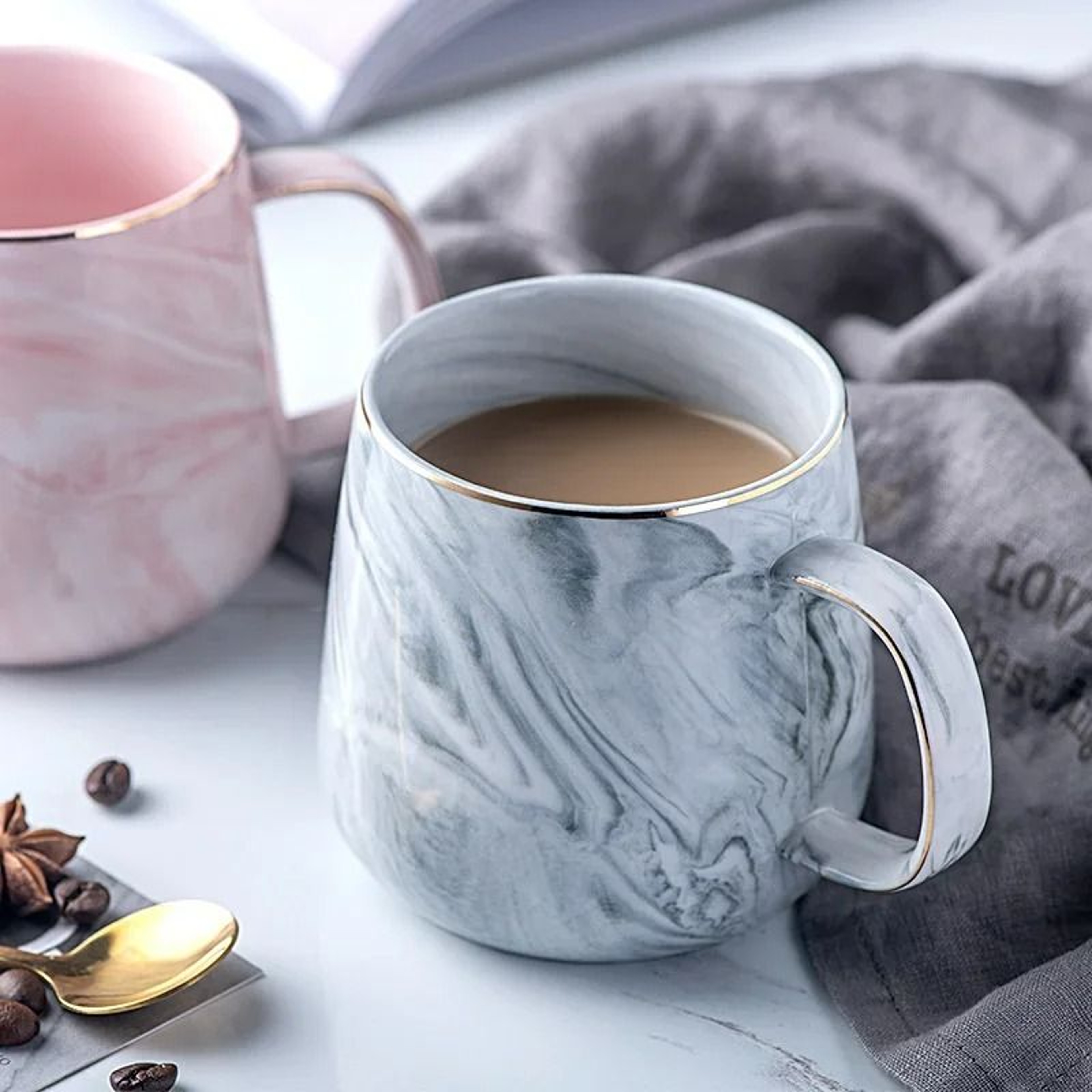 Nordic Ins Style Marble Ceramic Mug  Elegant Gold Rim Coffee  Oatmeal Breakfast Cup 2