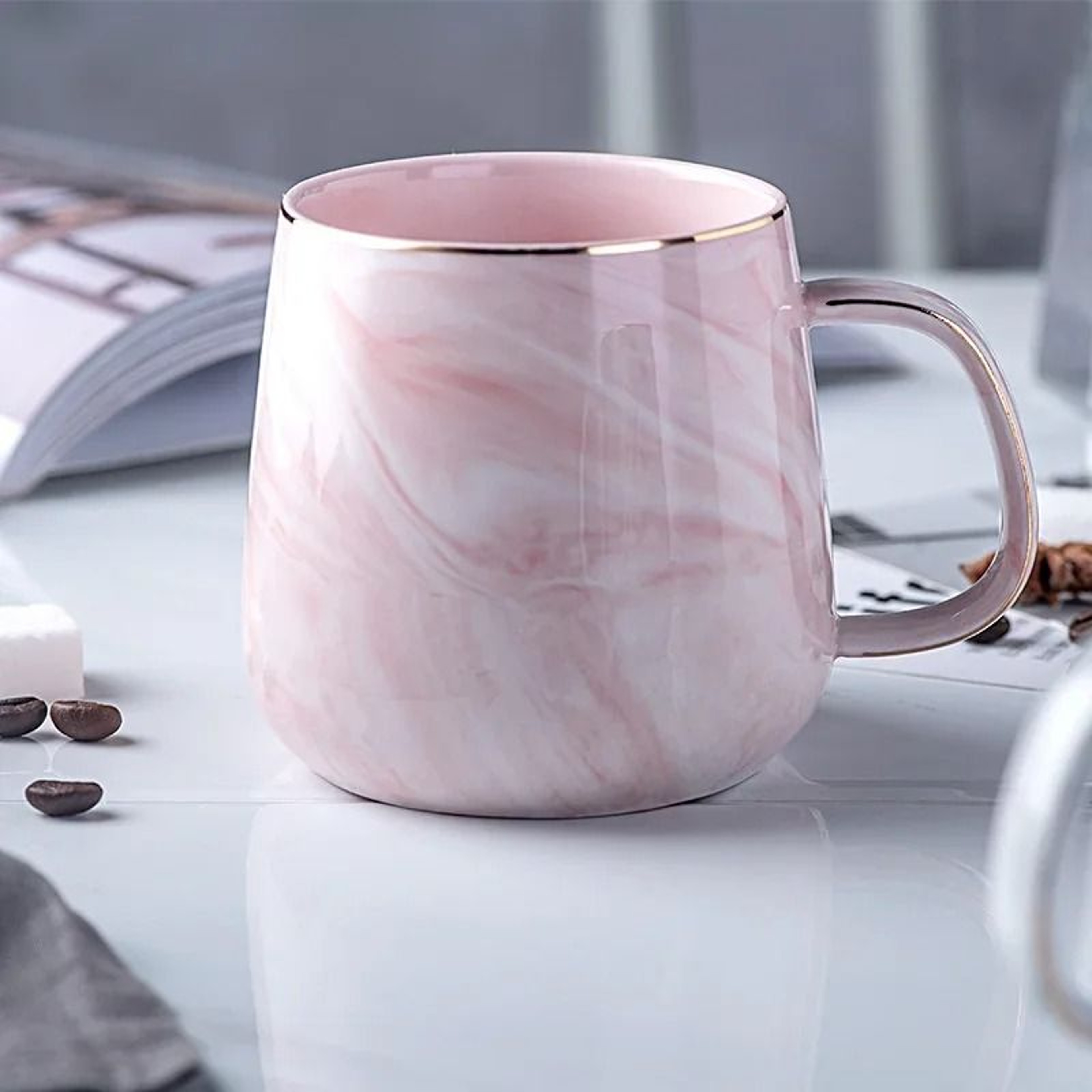 Nordic Ins Style Marble Ceramic Mug  Elegant Gold Rim Coffee  Oatmeal Breakfast Cup 6