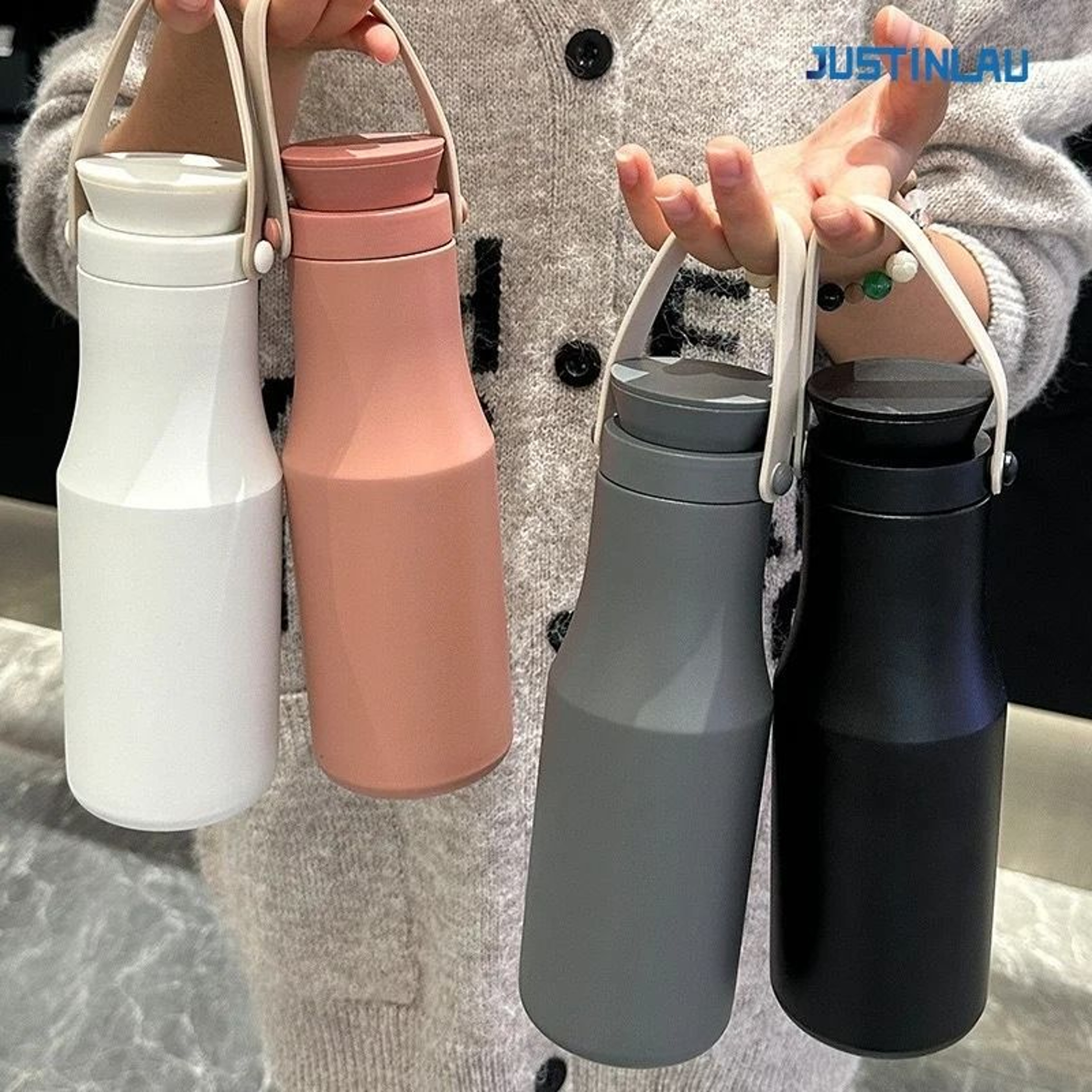 JUSTINLAU Ins Style Portable Vacuum Flask  470ml 304 Stainless Steel HandHeld Thermos 1