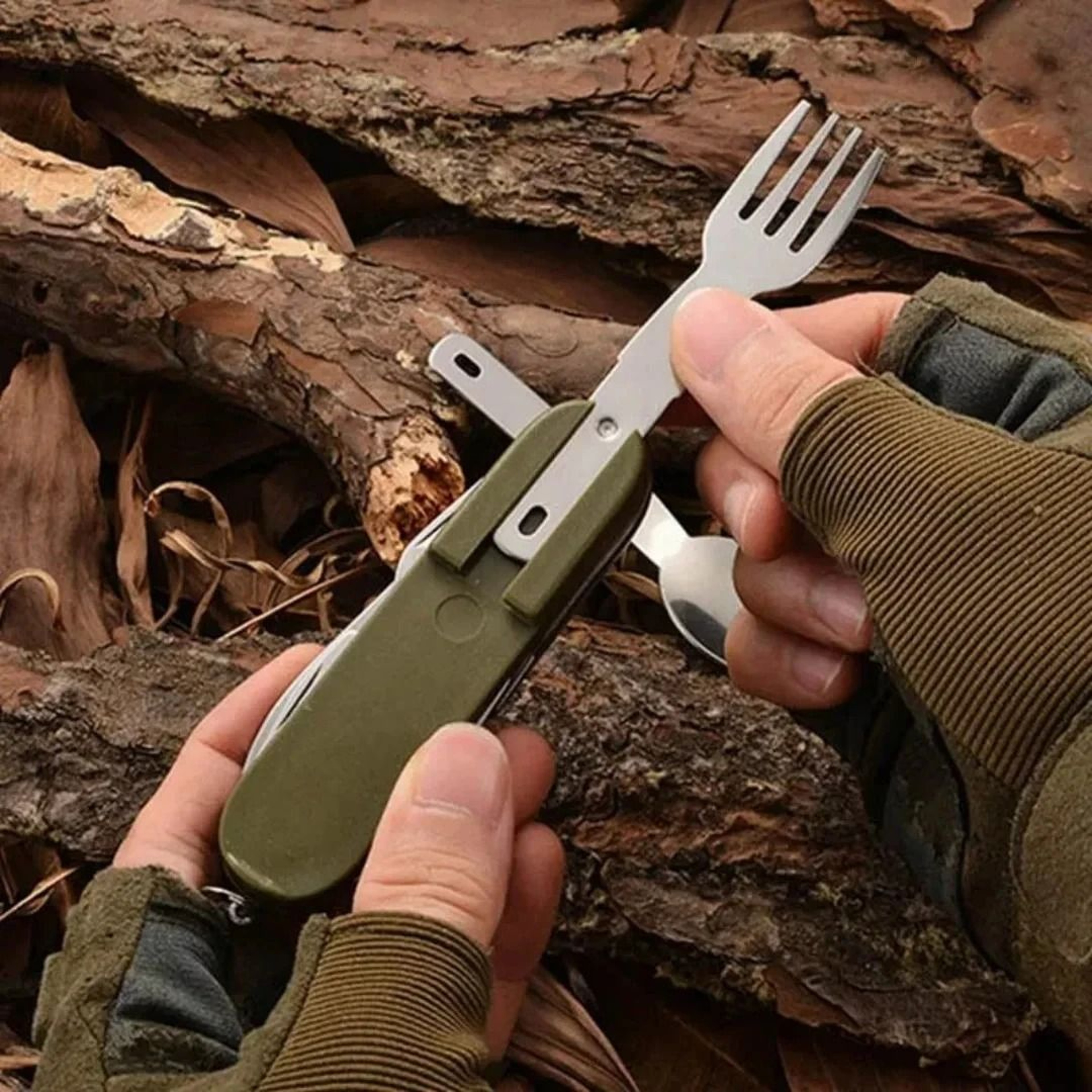 Stainless Steel 7in1 Camping Cutlery Set  Foldable Multifunctional Outdoor Tableware 4