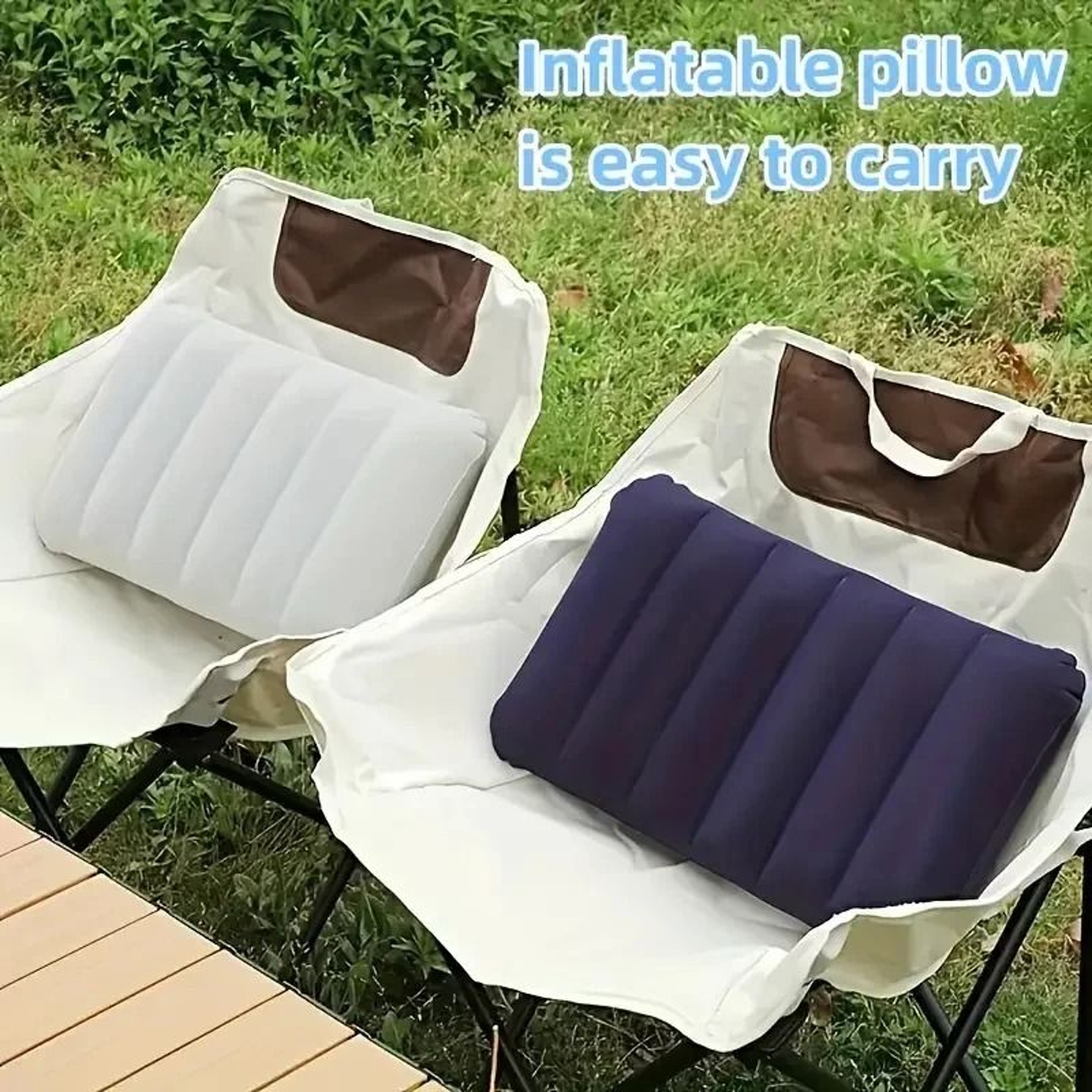 Portable Inflatable Air Cushion Pillow  Large 47x30cm Folding Square Travel Headrest 0