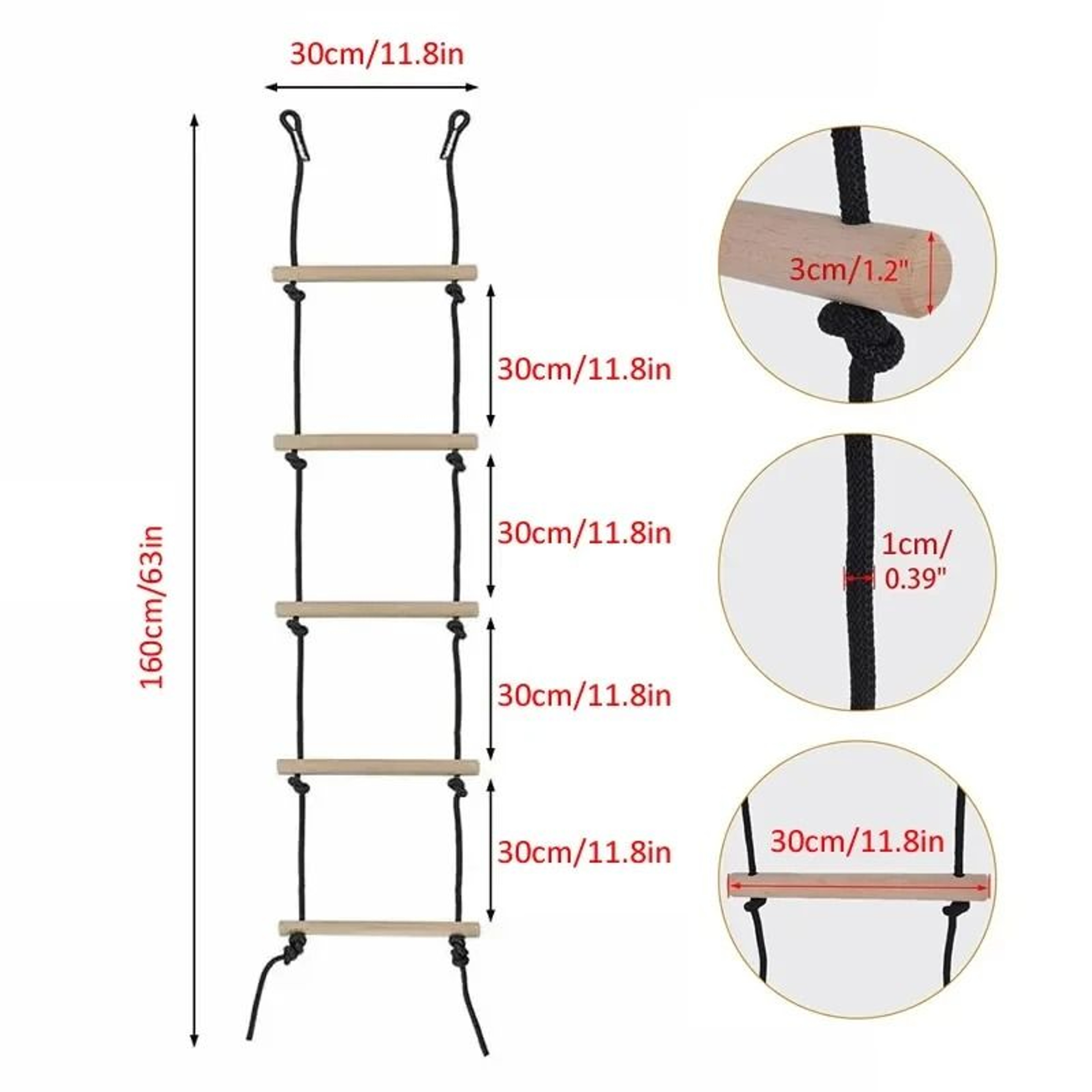 Childrens Wooden Climbing Rope Ladder  IndoorOutdoor Tree Playground Swing Set 4
