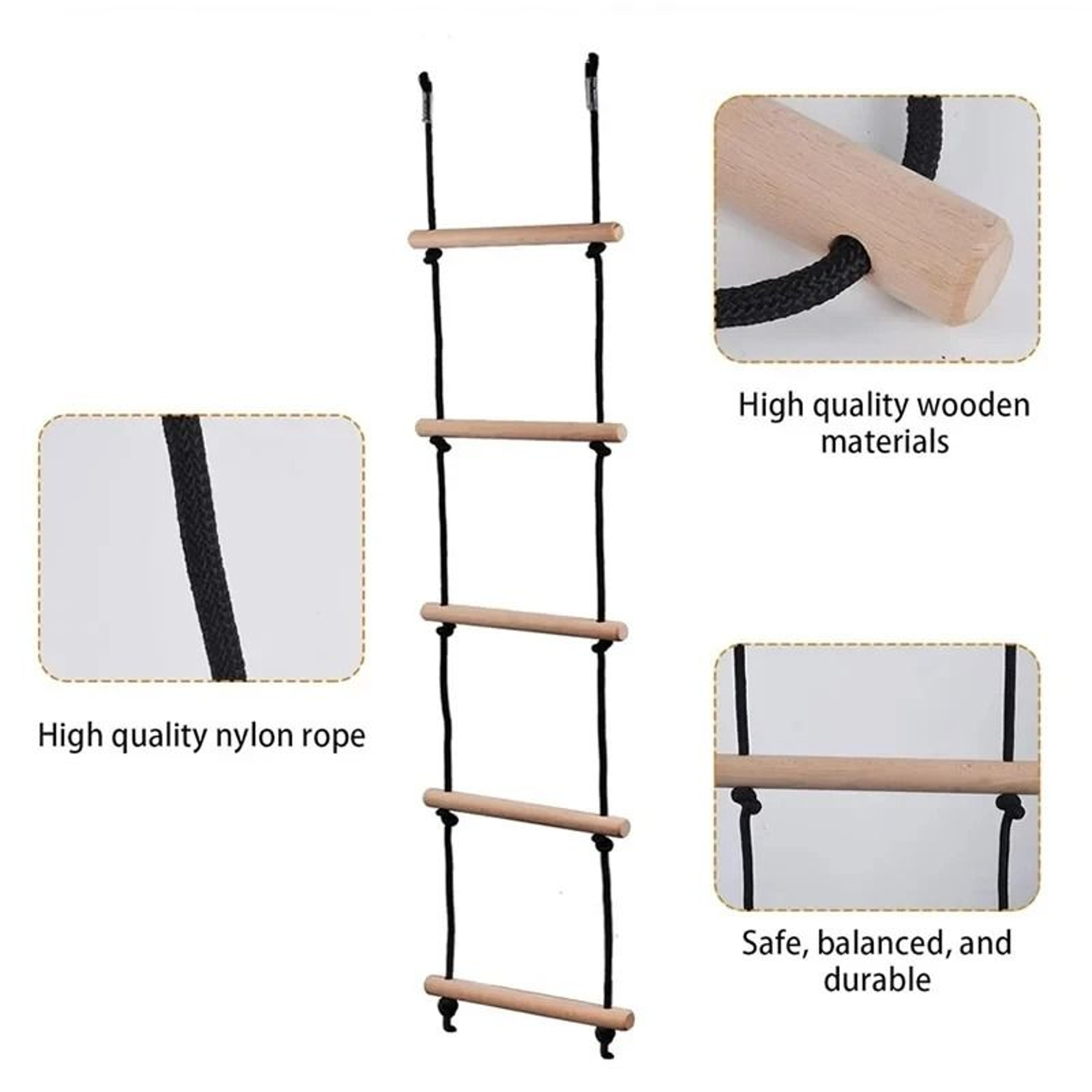 Childrens Wooden Climbing Rope Ladder  IndoorOutdoor Tree Playground Swing Set 6