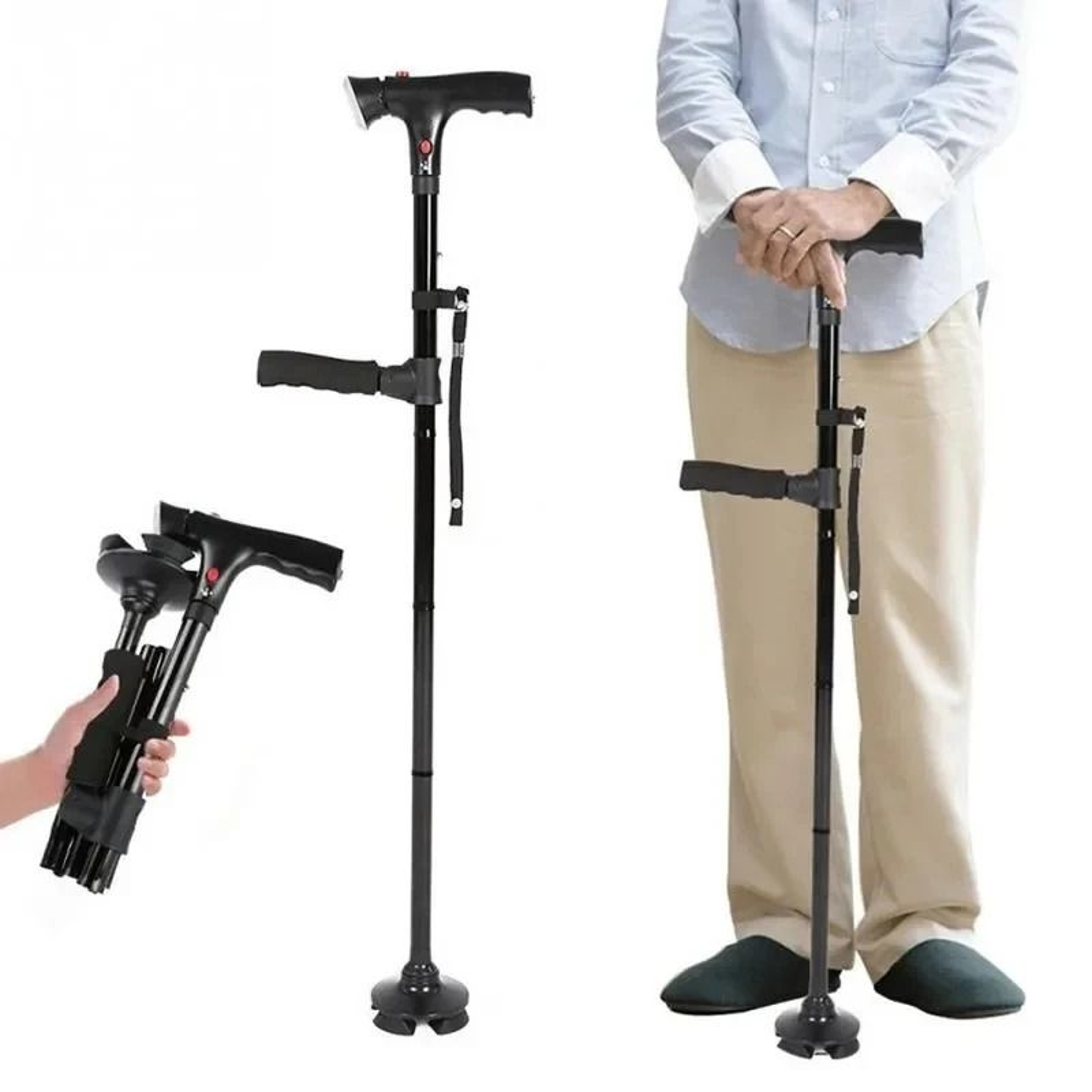 Collapsible LED Safety Cane  Telescopic Folding Walking Stick With Emergency Alarm 1