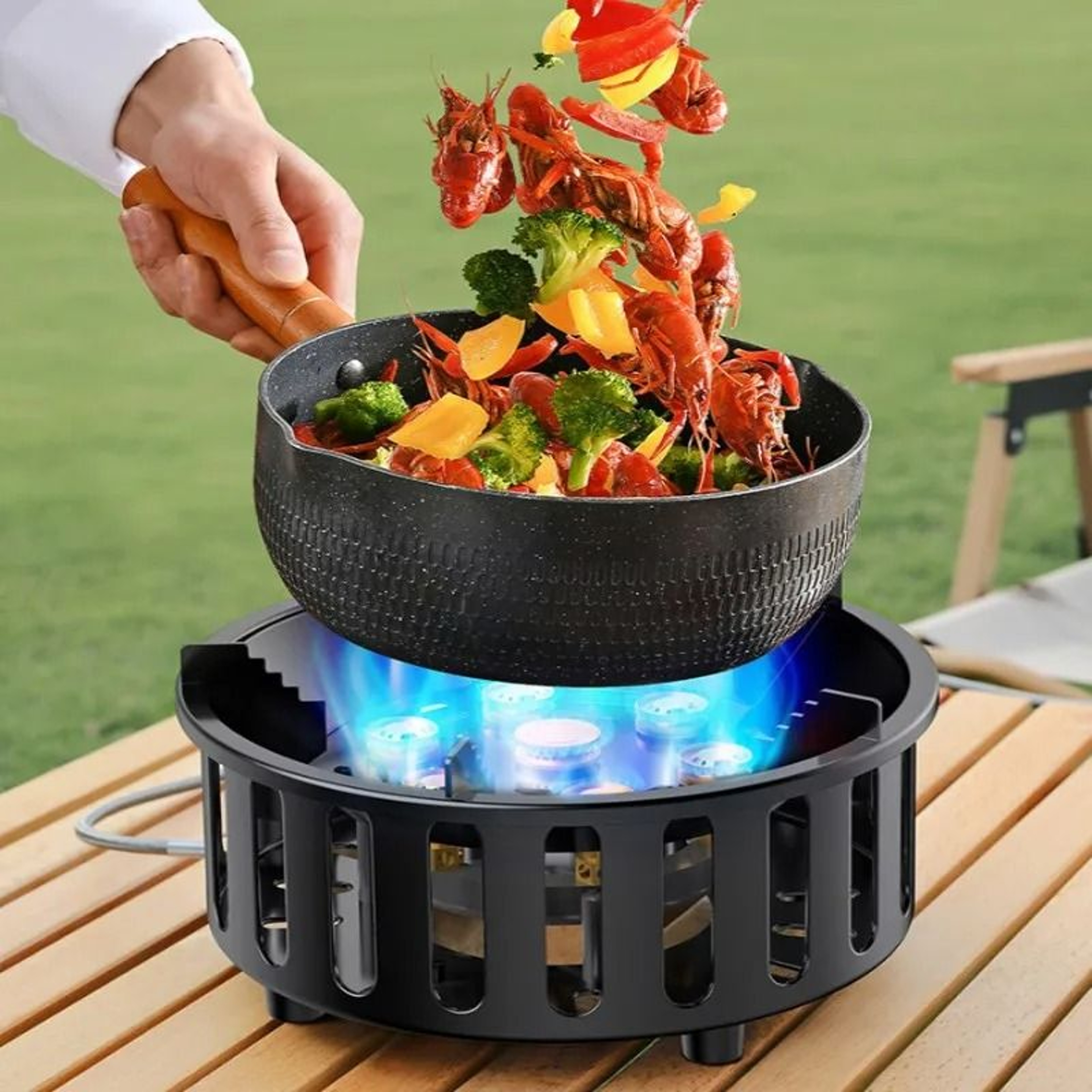 7Core HighPower Camping Stove  Strong Fire Portable Windproof Gas Burner 0