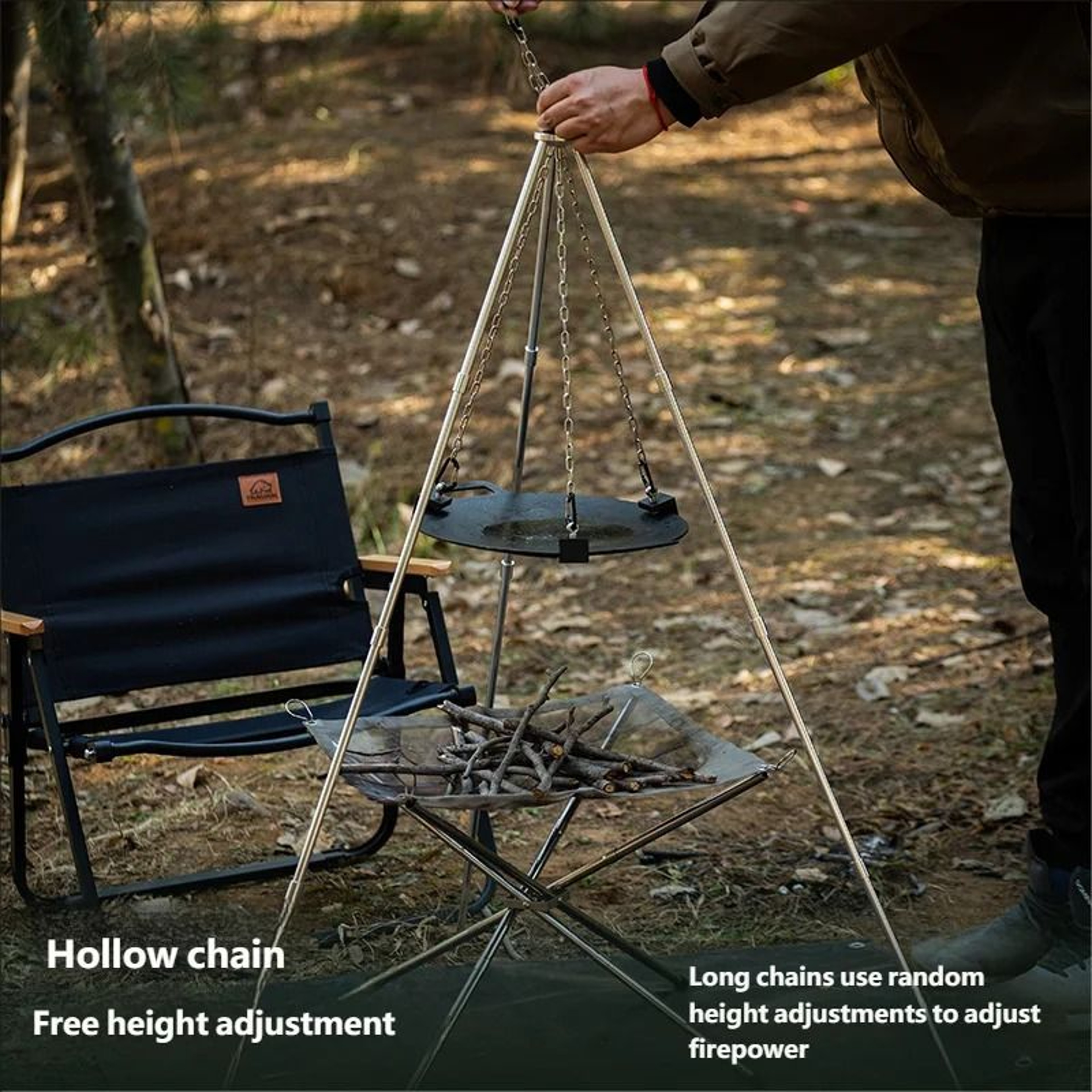 Outdoor BBQ Triangular Bracket  Multifunctional Detachable Grill Pot Rack  Portable Tripod With Cha 3