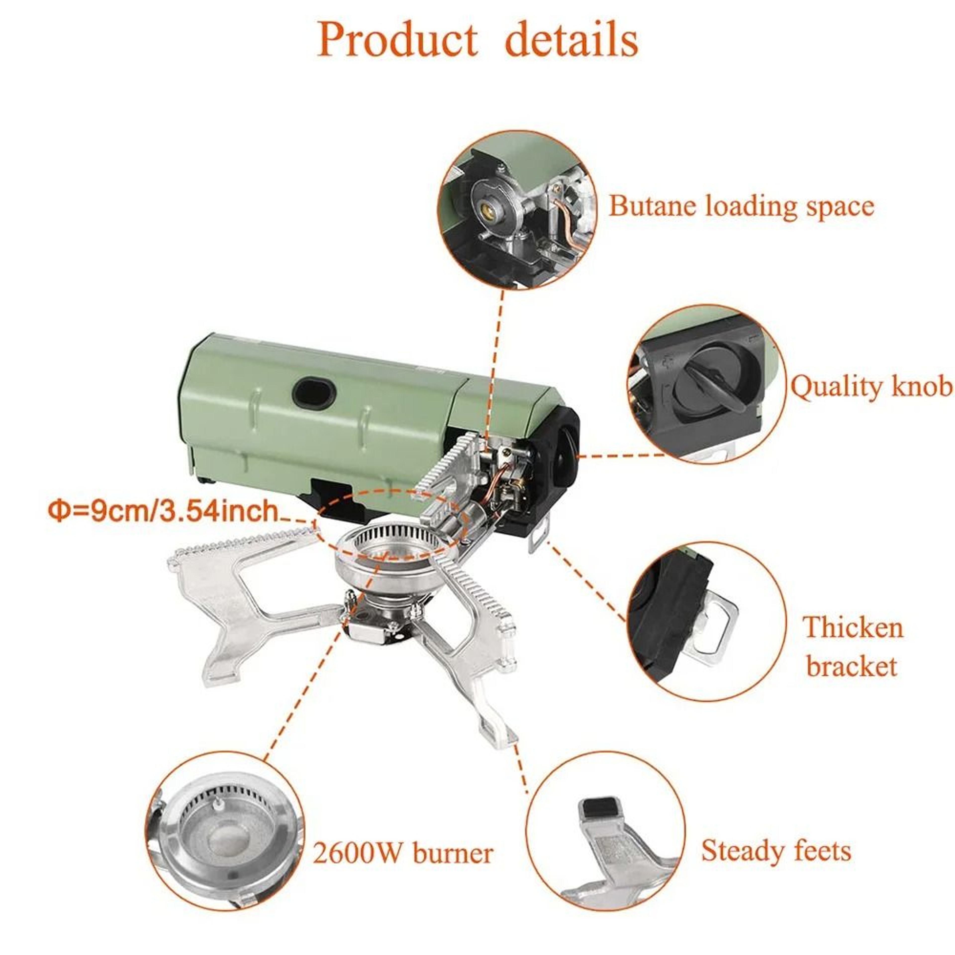 Portable Folding Gas Stove  2600W Camping  Hiking Cassette Burner For Outdoor BBQ And Travel 2