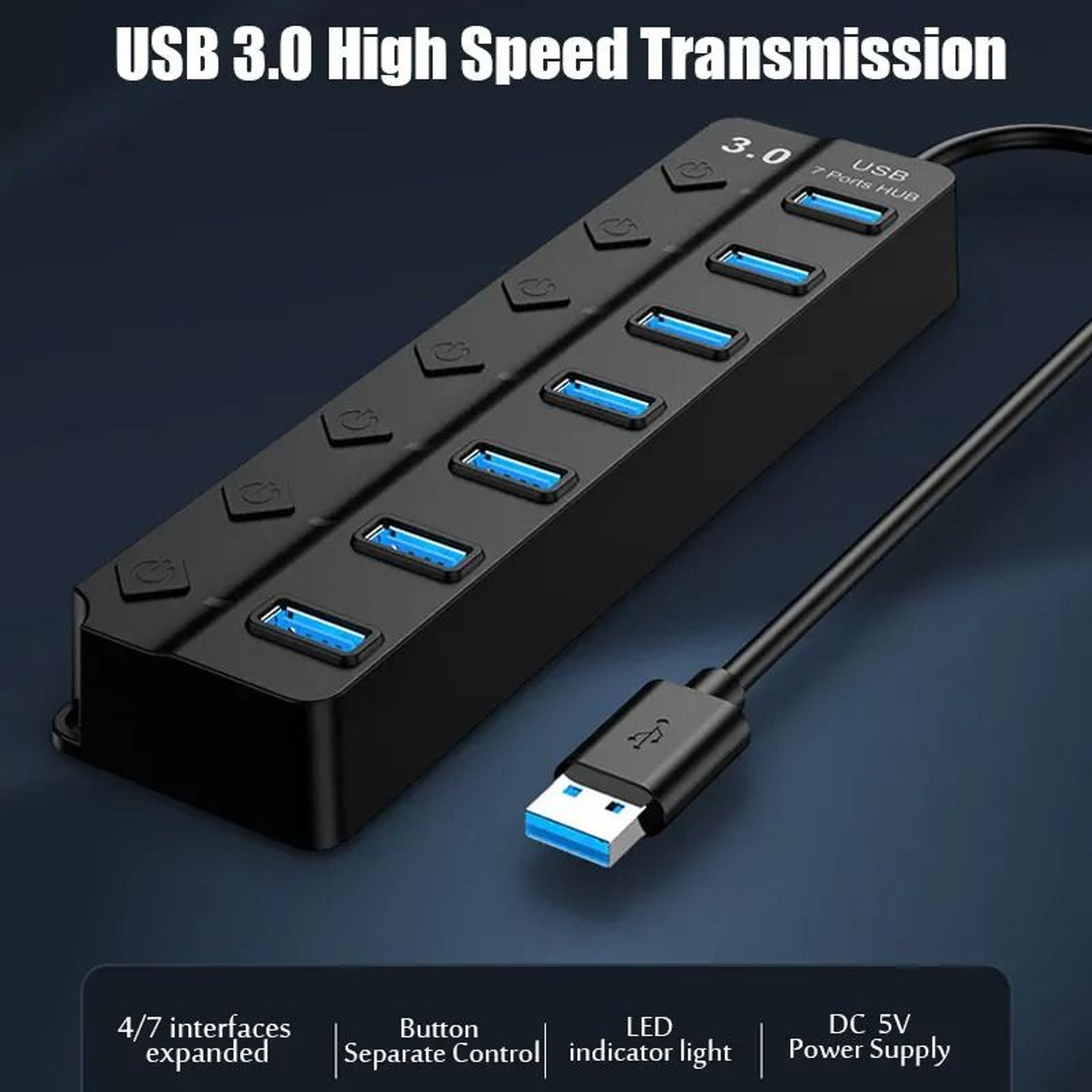 7in1 HighSpeed USB 30 Hub  MultiPort Adapter With Individual Power Switches For Laptop  PC 1