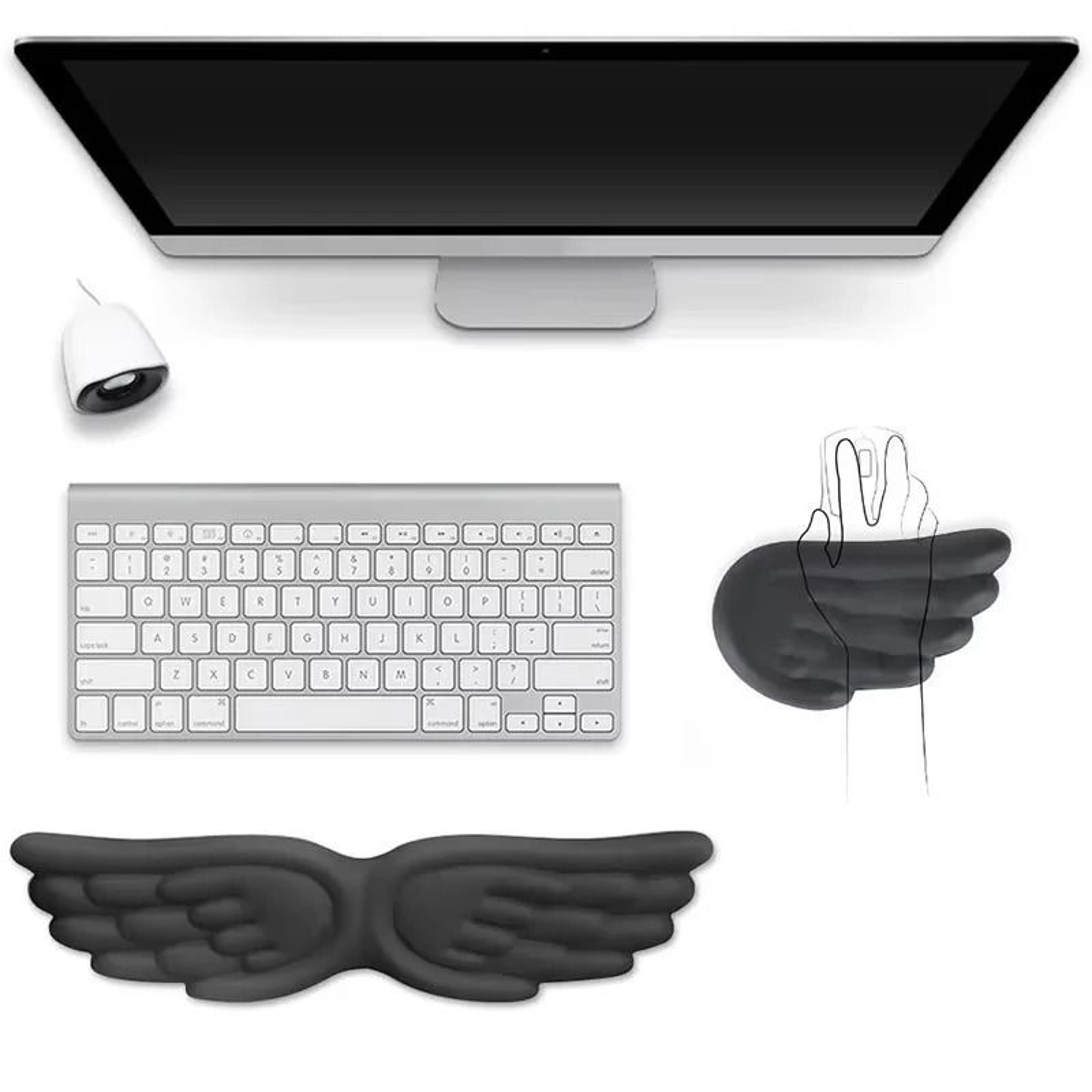 Angel Wings Ergonomic Wrist Rest Set  Memory Foam NonSlip Keyboard  Mouse Pad For Office And Gaming 0