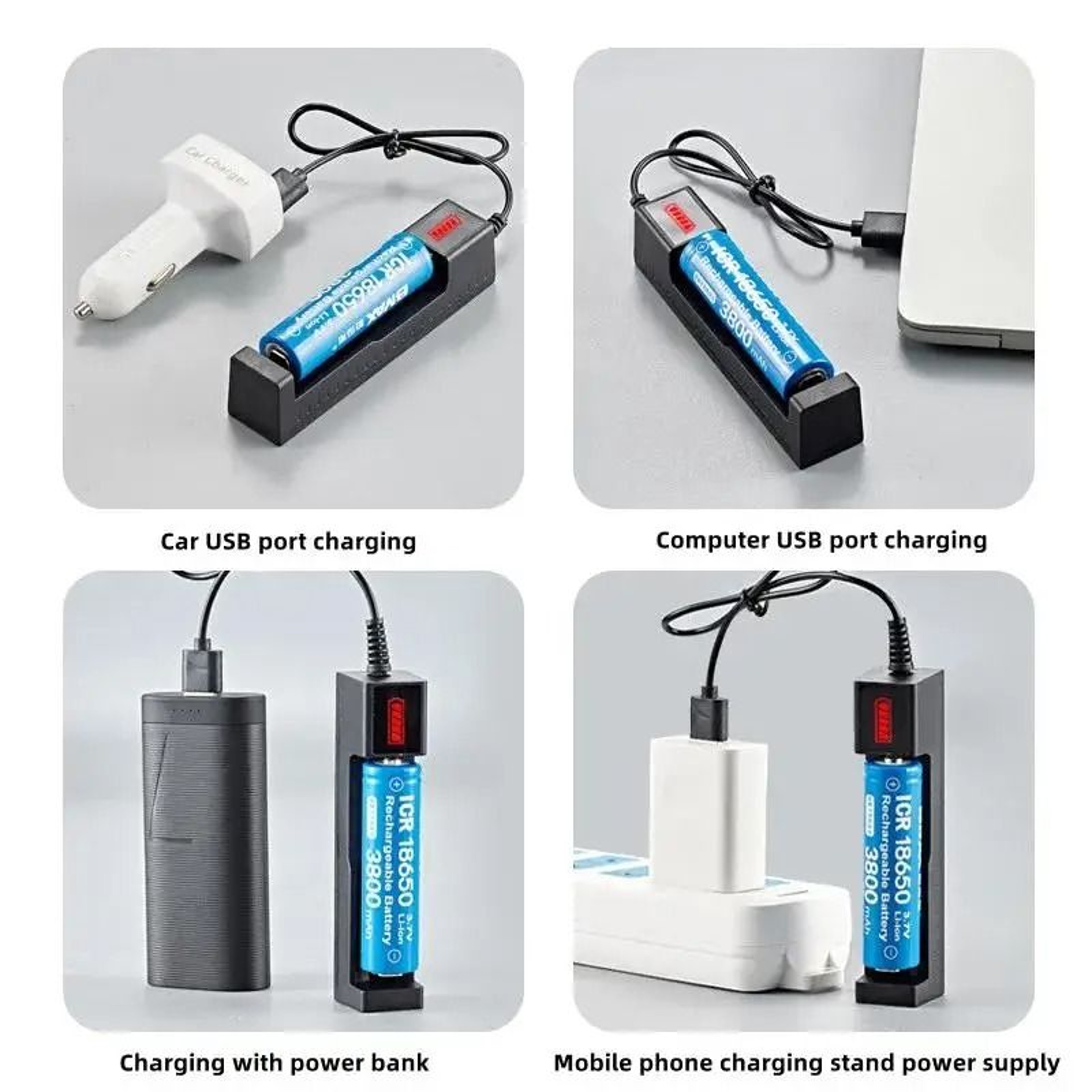 Universal 1Slot USB Smart Battery Charger For 18650 26650 14500 And 16340 Lithium Batteries 5