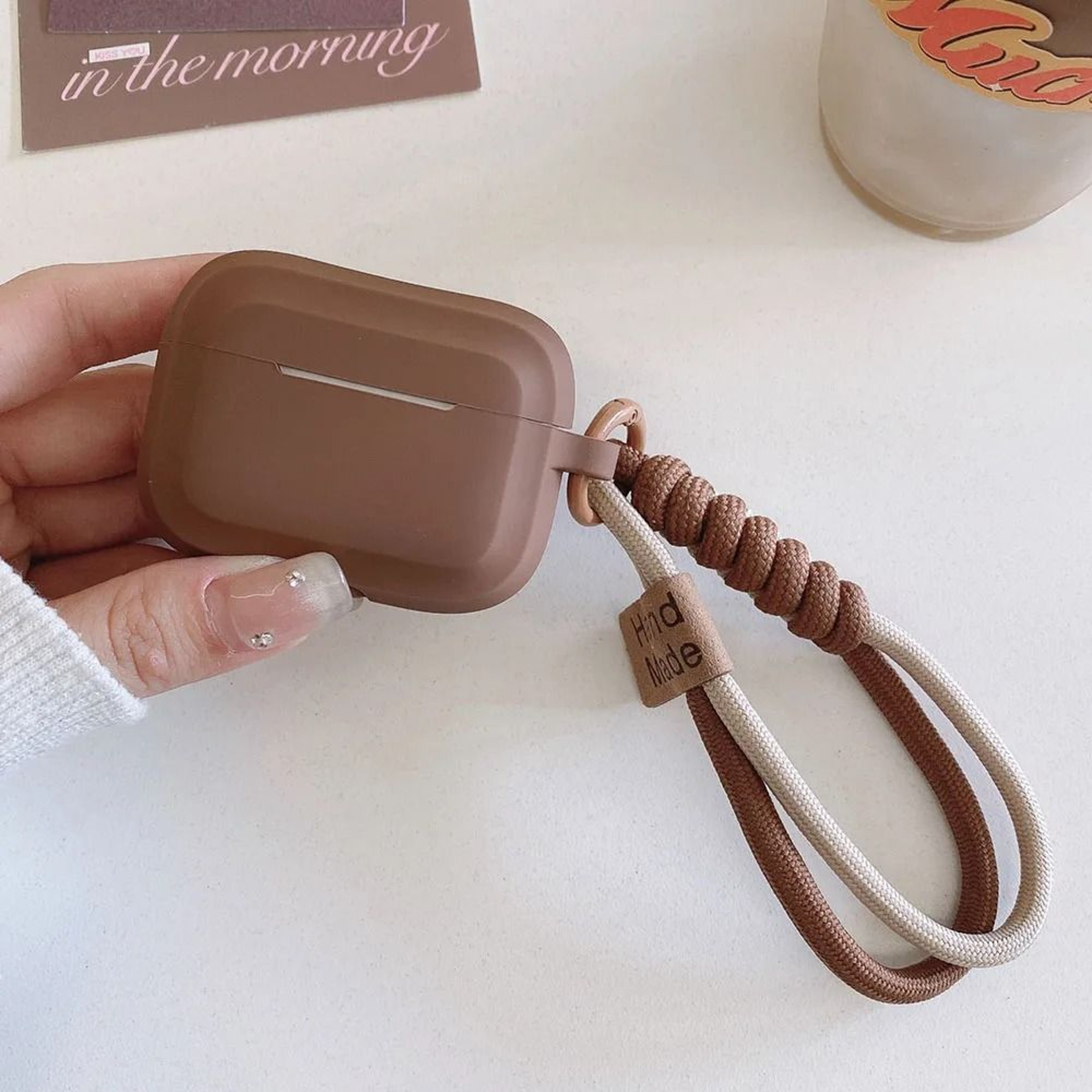 Caramel Color Soft Silicone AirPods Case With Anti Fall Lanyard For AirPods 4 3 Pro 2 1 7