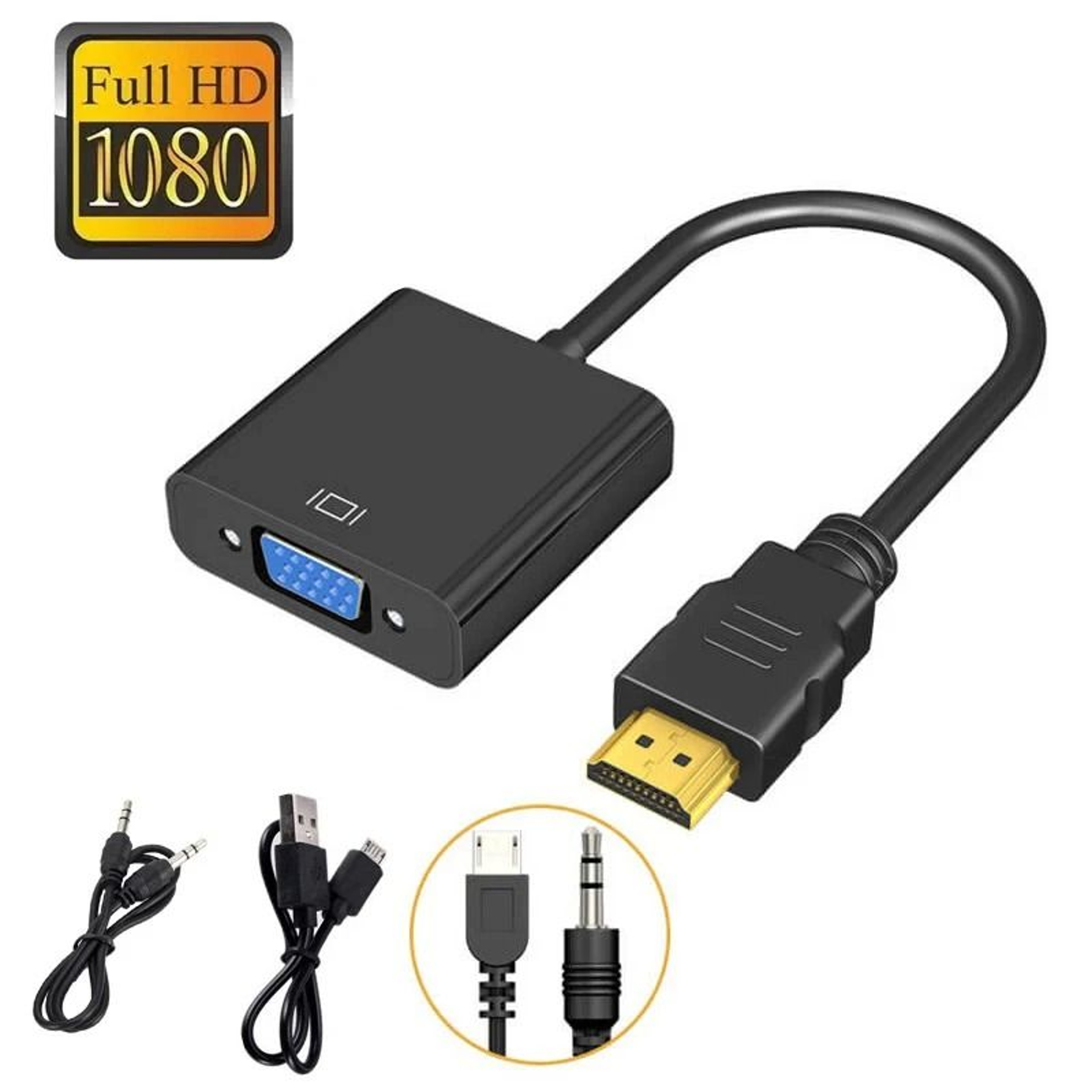 1080P HDMI To VGA Cable Converter With Audio And Power Supply For Tablet Projector PC And TV 0