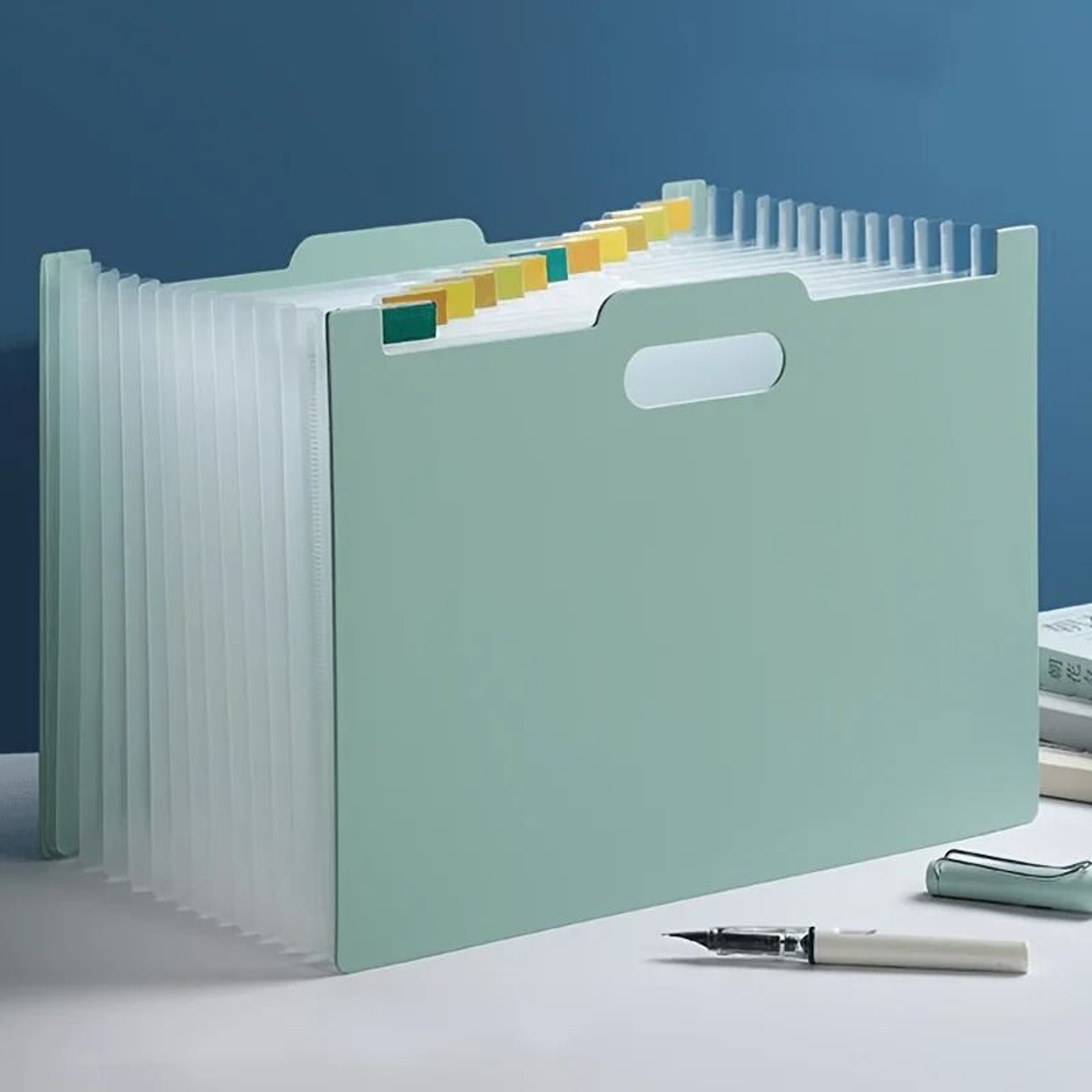 Modern White A4 Foldable Horizontal File Storage Box Expandable Desktop Folder With Multiple Pocket 9