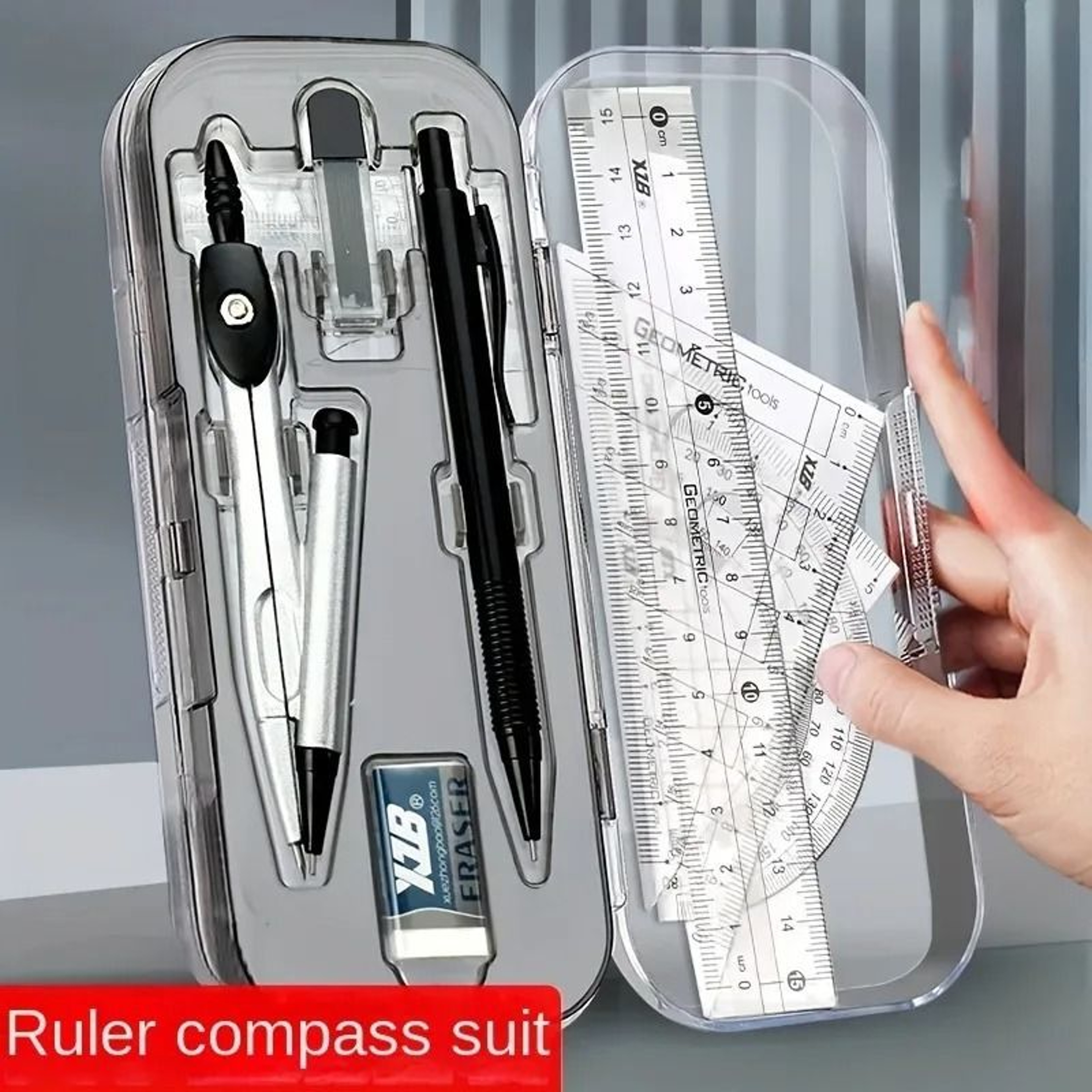 Transparent Plastic Geometry Compass And Ruler Set Durable Drawing Kit For School Students 1