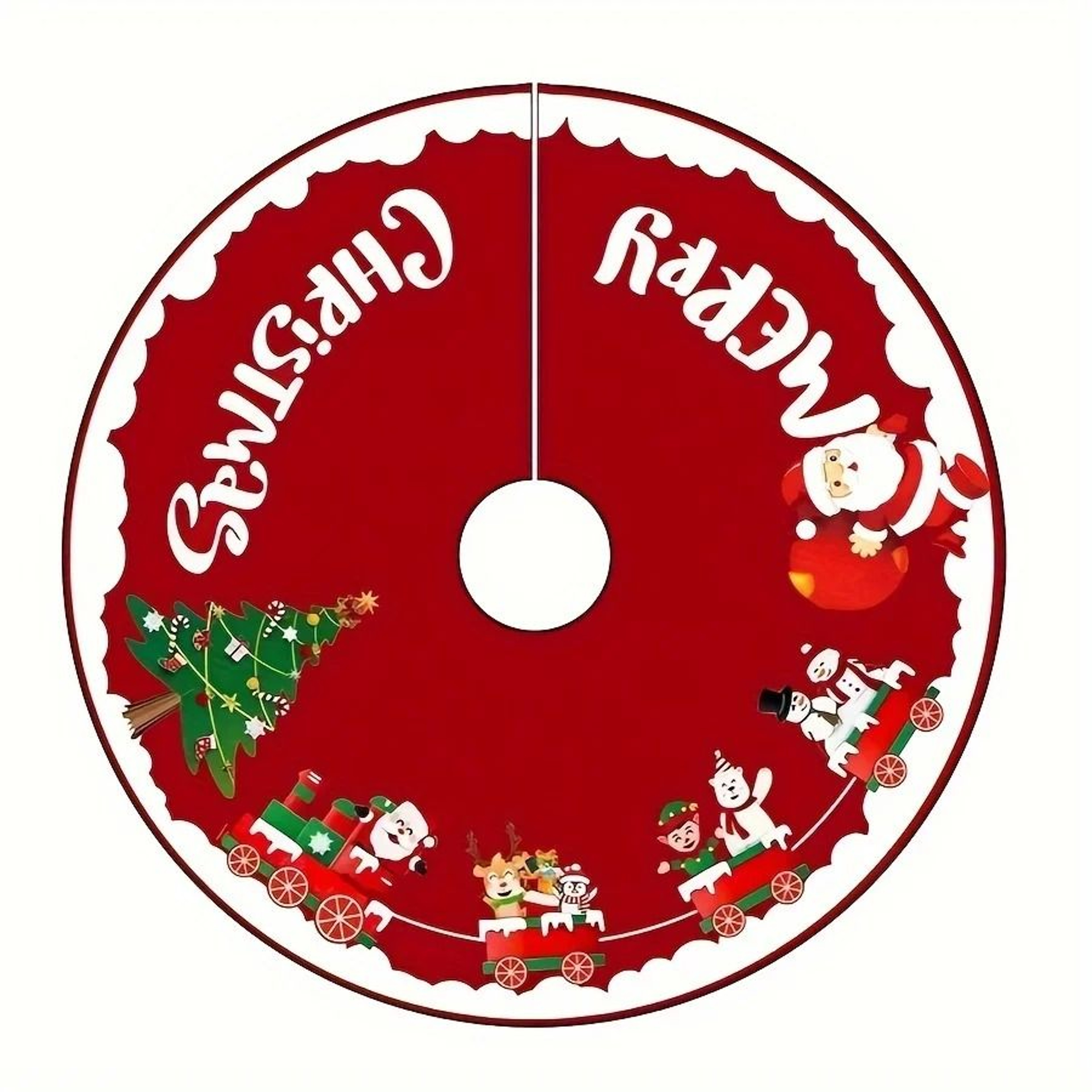 Traditional Christmas Tree Skirt Santa Claus And Snowman Design Holiday Tree Bottom Decoration 3