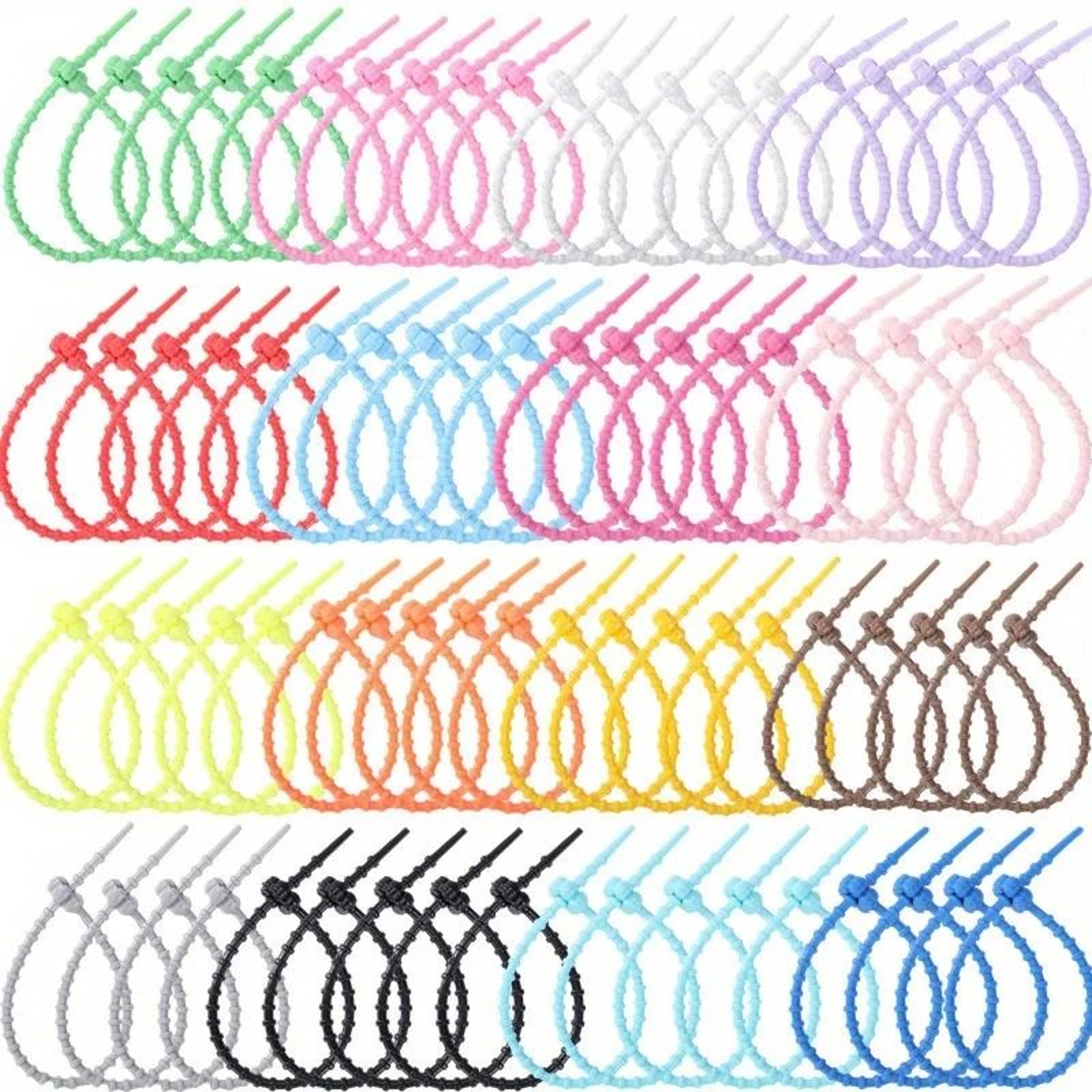 10PCS 21cm Colored Silicone Zip Ties Frog Shaped Selflocking Extendable Data Cable Coiler 1