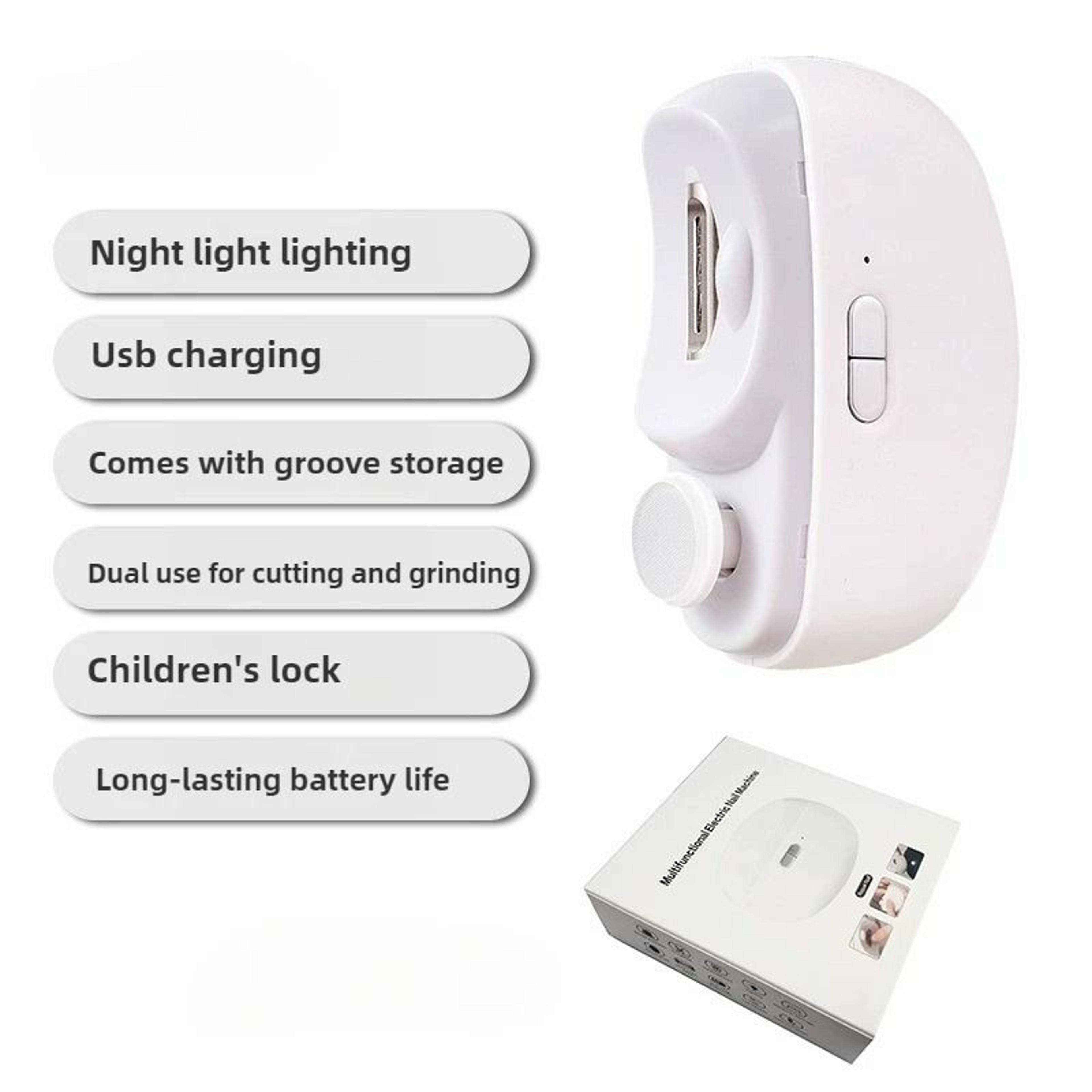 USB Rechargeable 2in1 Automatic Electric Nail Trimmer  Polisher  AntiPinch Safety Design For Childr 6