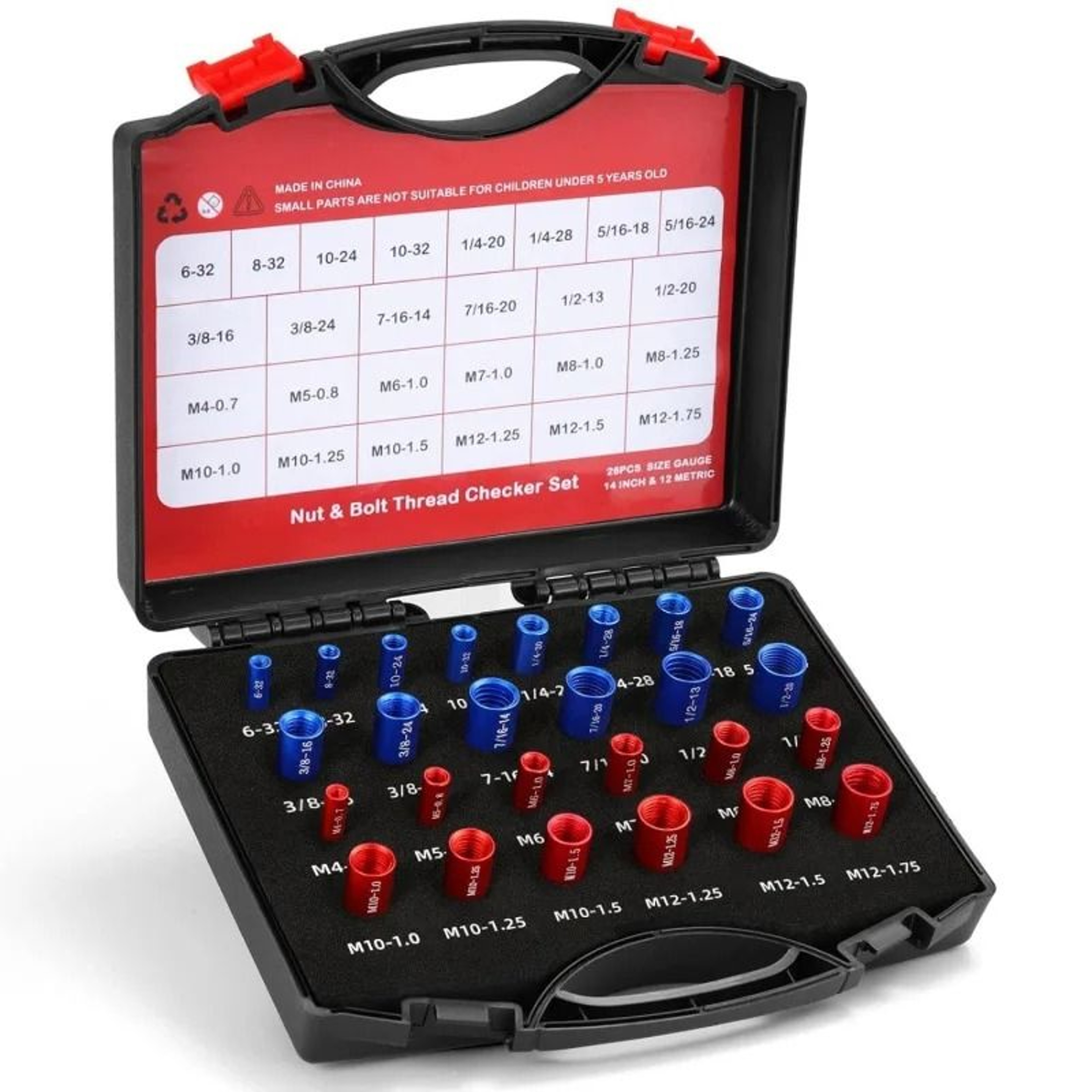 Nut Bolt Thread Checker Inch Metric Size Identifier Male Female Gauges 26 Or 44 Piece Set For Garag 3