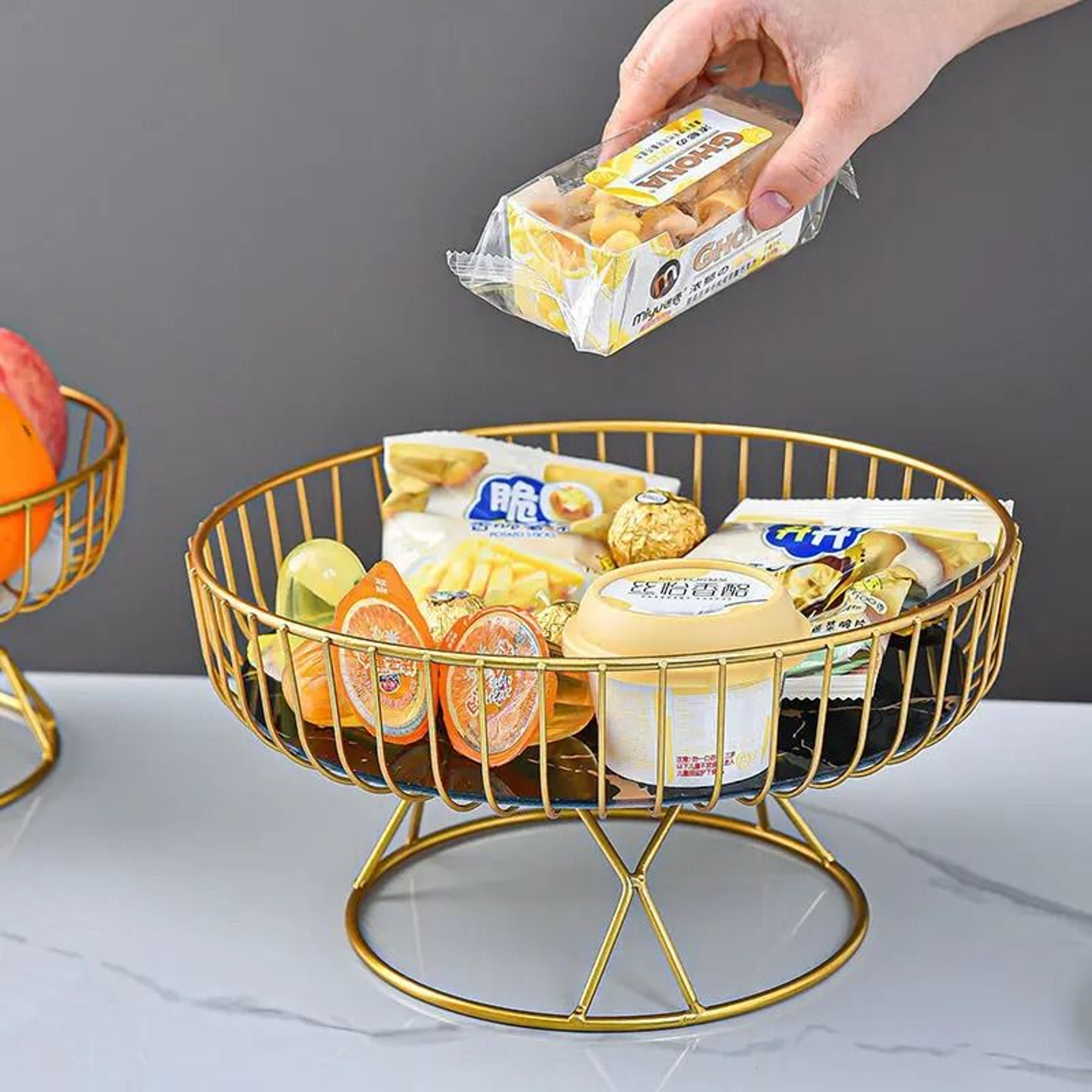 Nordic Style Large Round Fruit Basket For Kitchen Dining Table Home Decoration Gold Metal Wire Snac 1