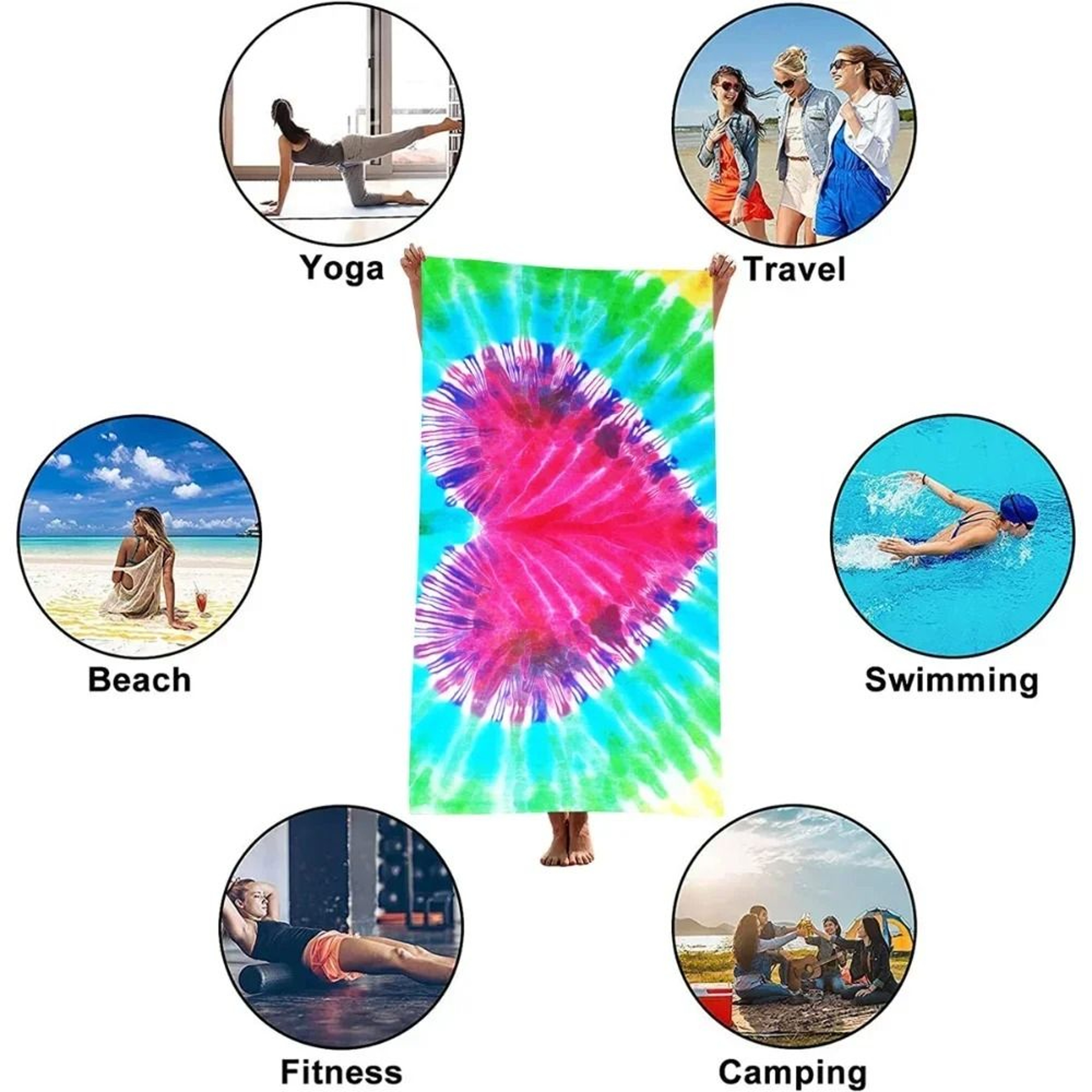 SandFree TieDye Heart Printed QuickDrying Beach Towel 70x140cm 3