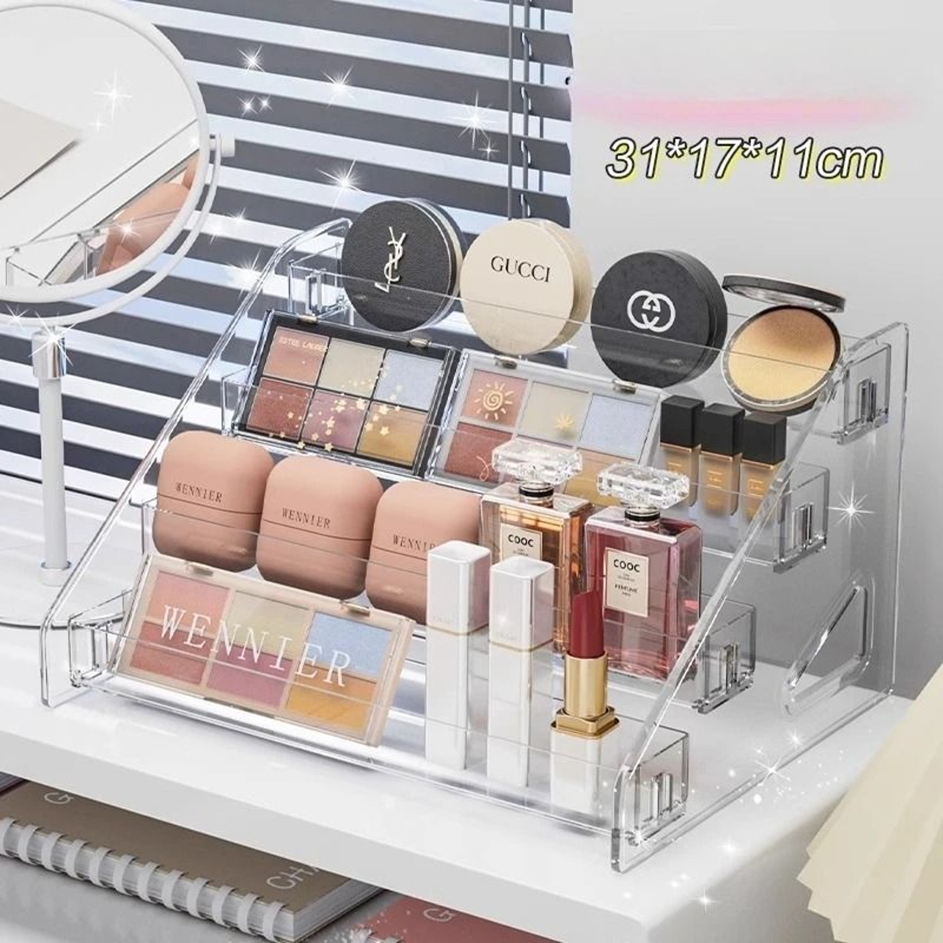 Clear Cosmetic Space Saving Display Stand For Makeup And Palettes 4