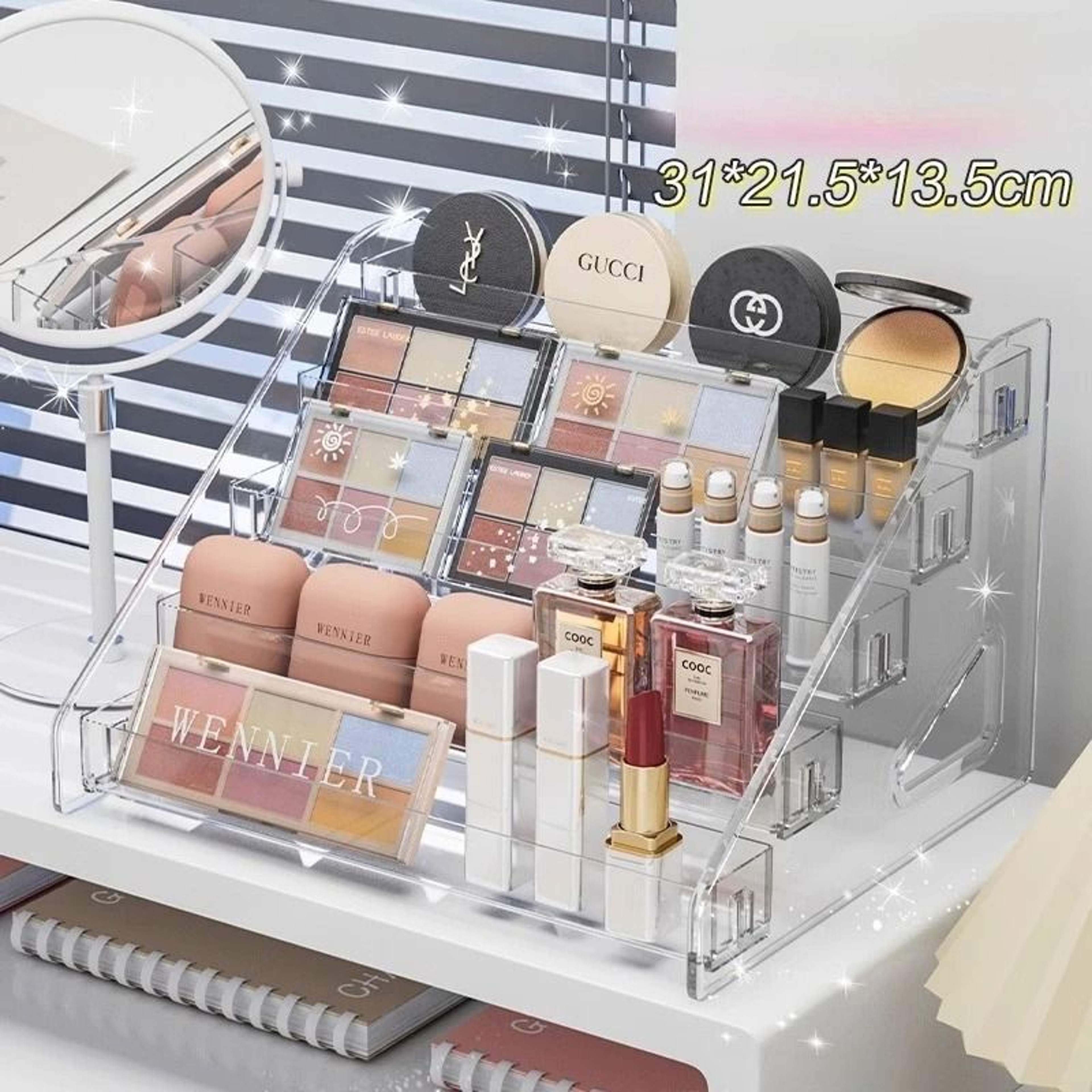 Clear Cosmetic Space Saving Display Stand For Makeup And Palettes 8