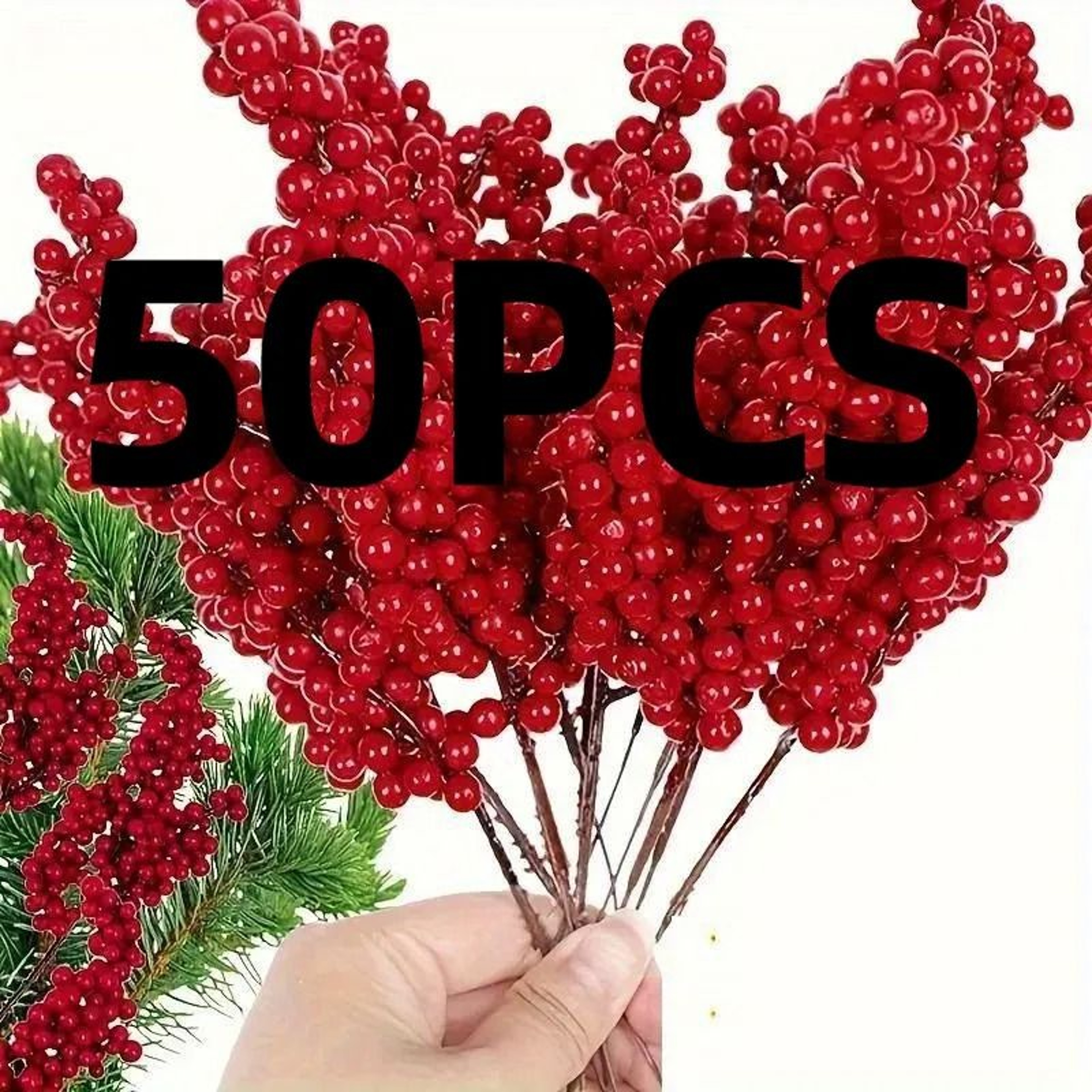 50pcs Artificial Red Berry Branches For DIY Crafts And Holiday Decor 1