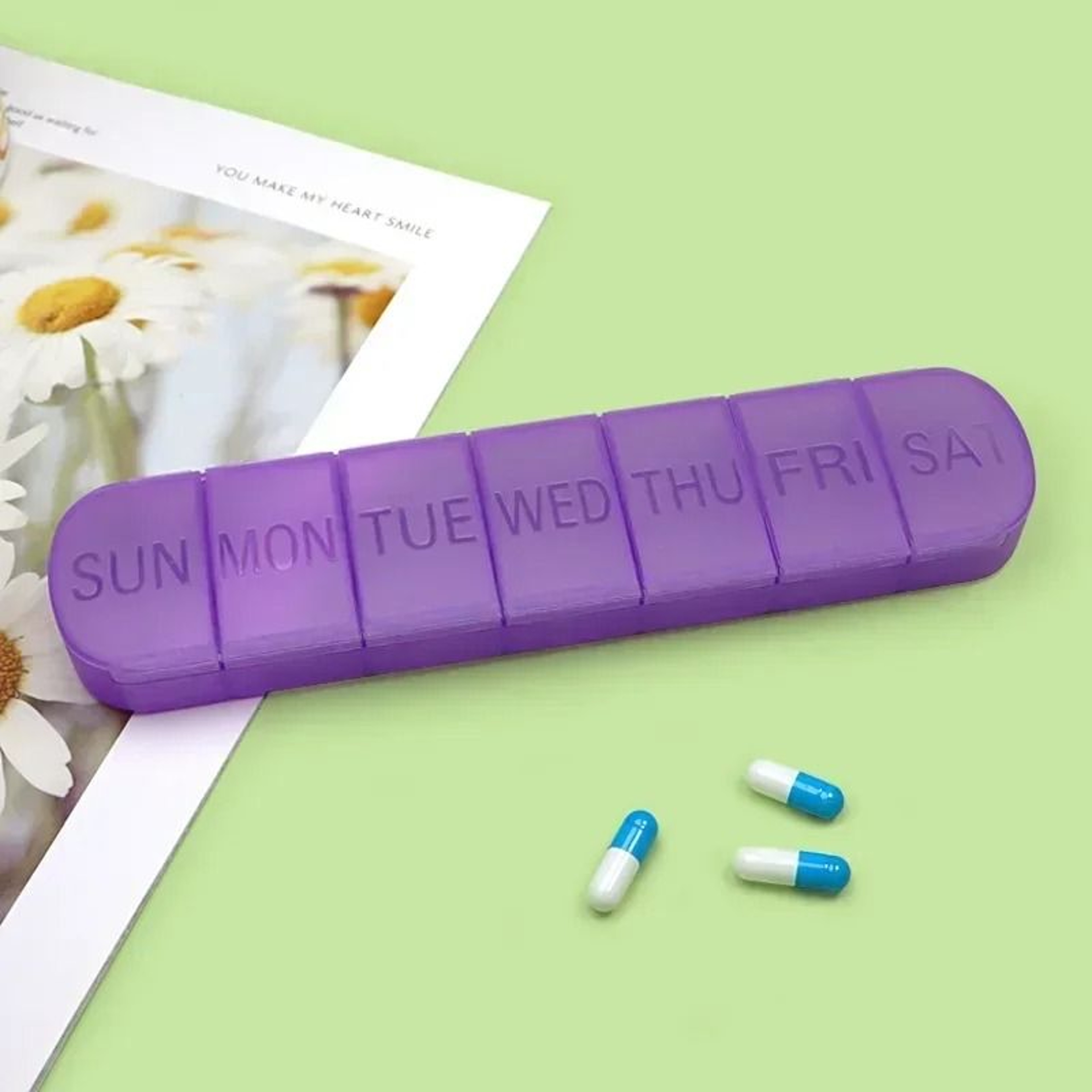 Weekly Medicine Box Mini Portable 7 Grid Pill Organizer Case 5