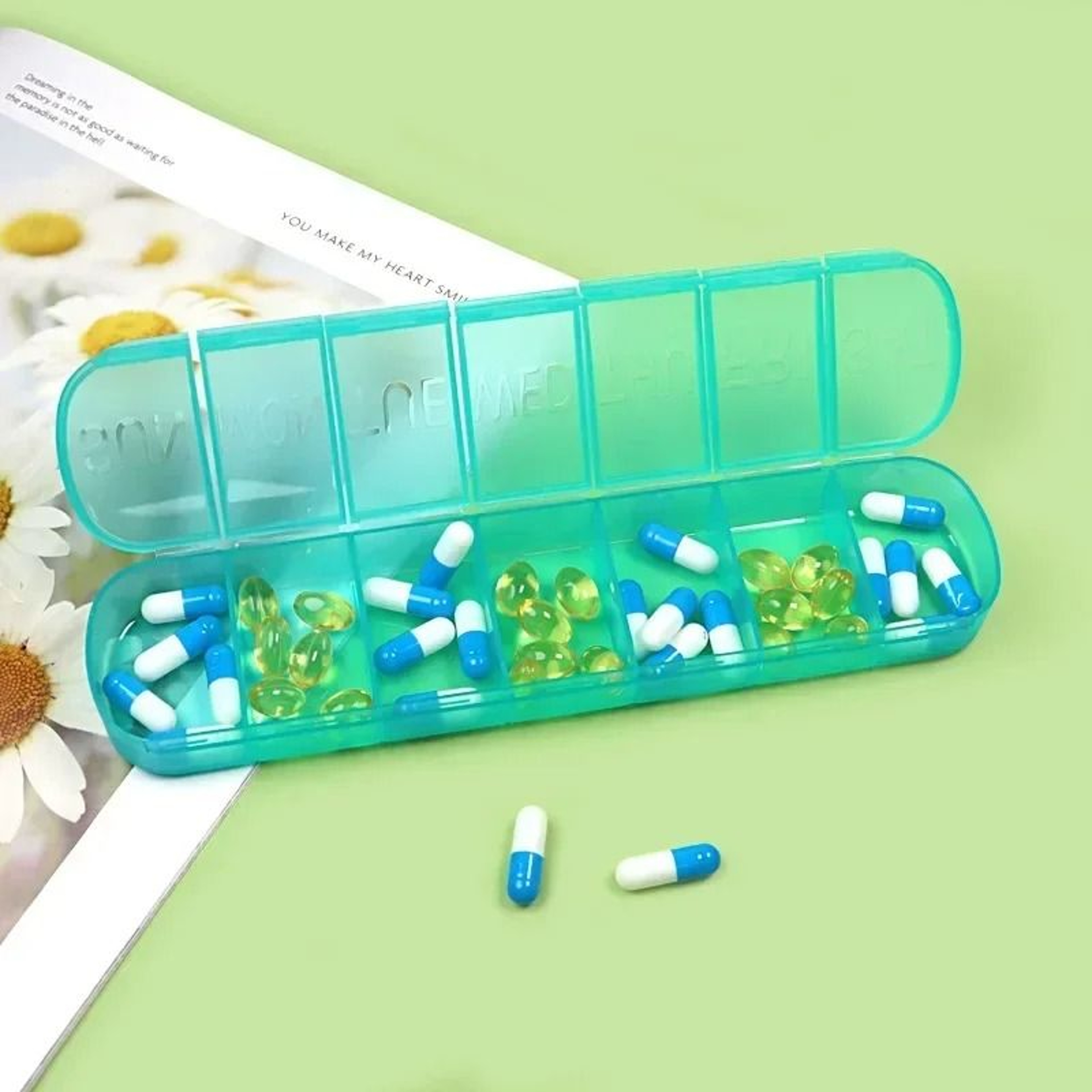 Weekly Medicine Box Mini Portable 7 Grid Pill Organizer Case 7