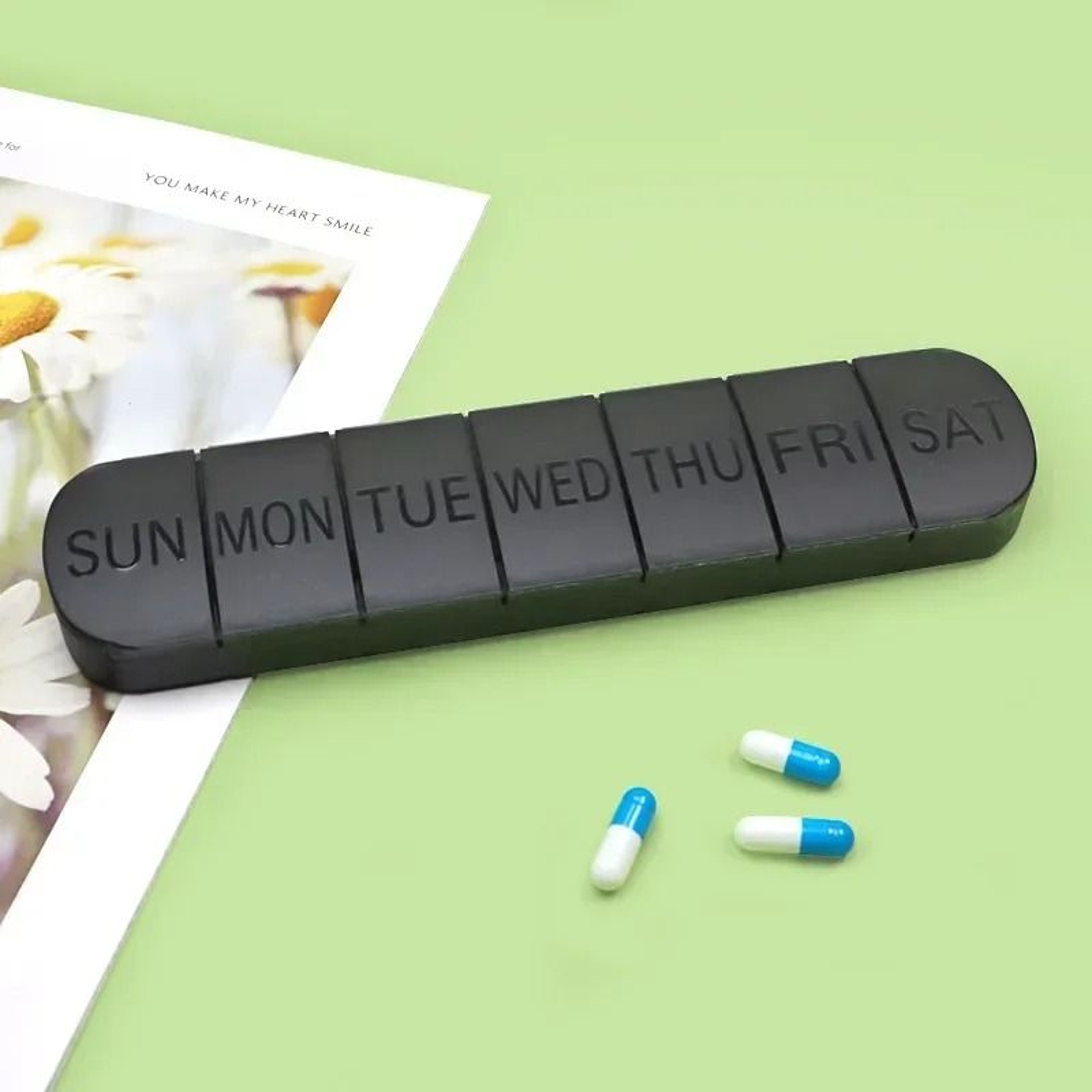 Weekly Medicine Box Mini Portable 7 Grid Pill Organizer Case 10