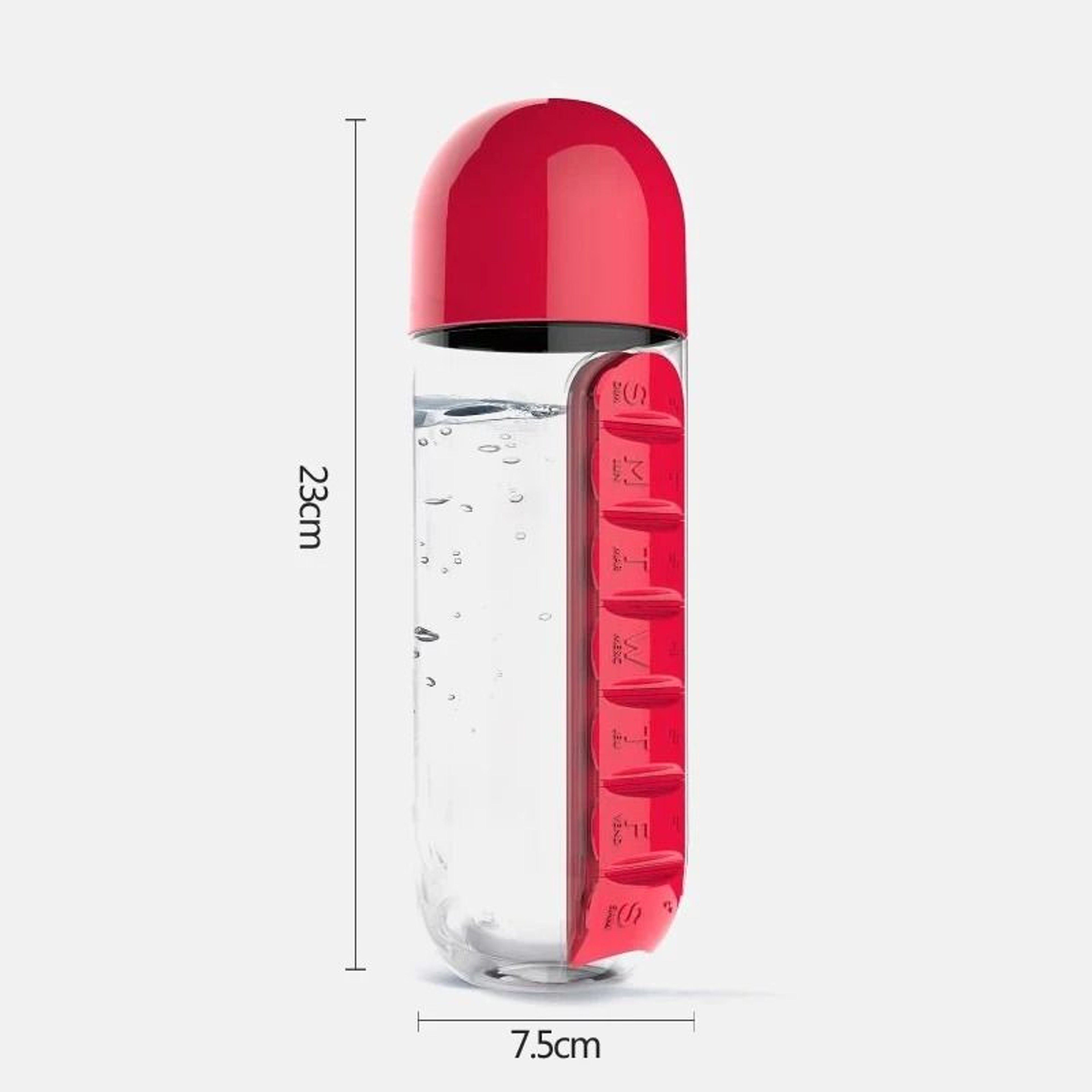 2 In 1 600ml Water Bottle With 7Day Pill Organizer 4