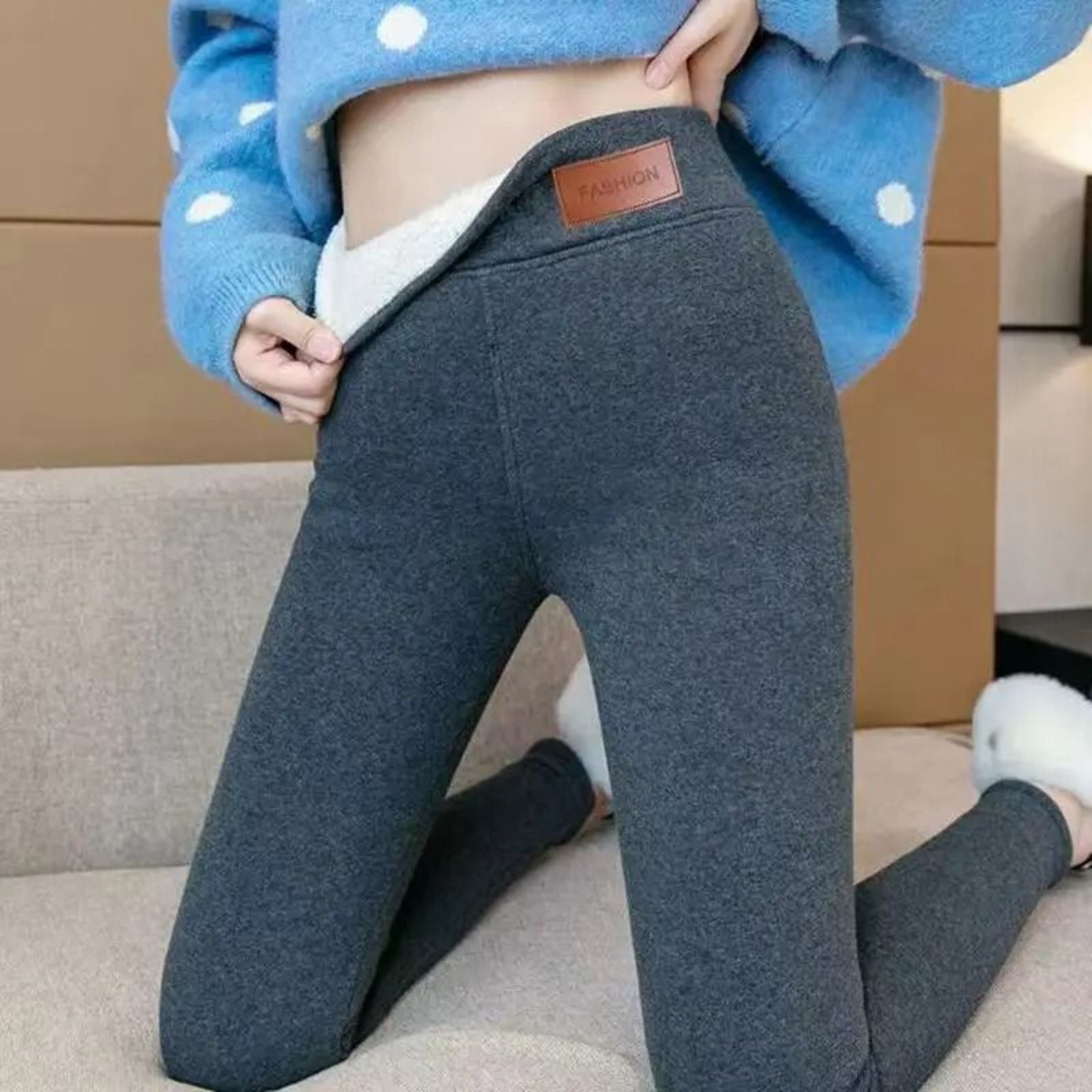 Women Translucent Fleece Lined Thermal Winter Leggings 17