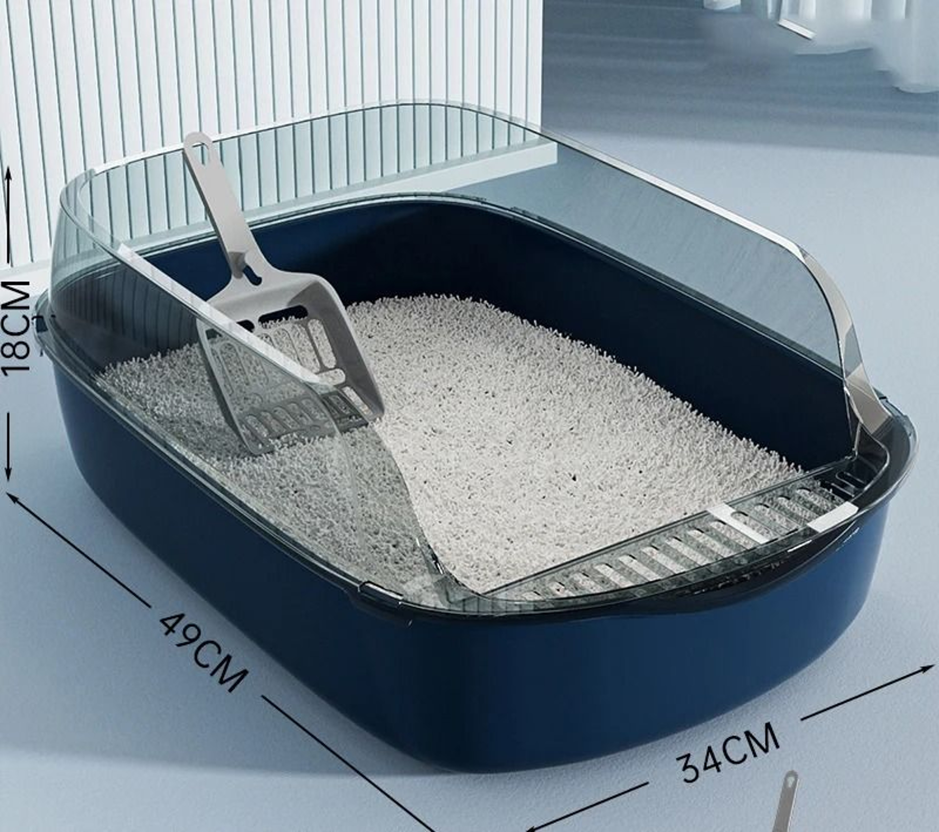 Semi Enclosed High Side Splashproof Cat Litter Box With Shield 9