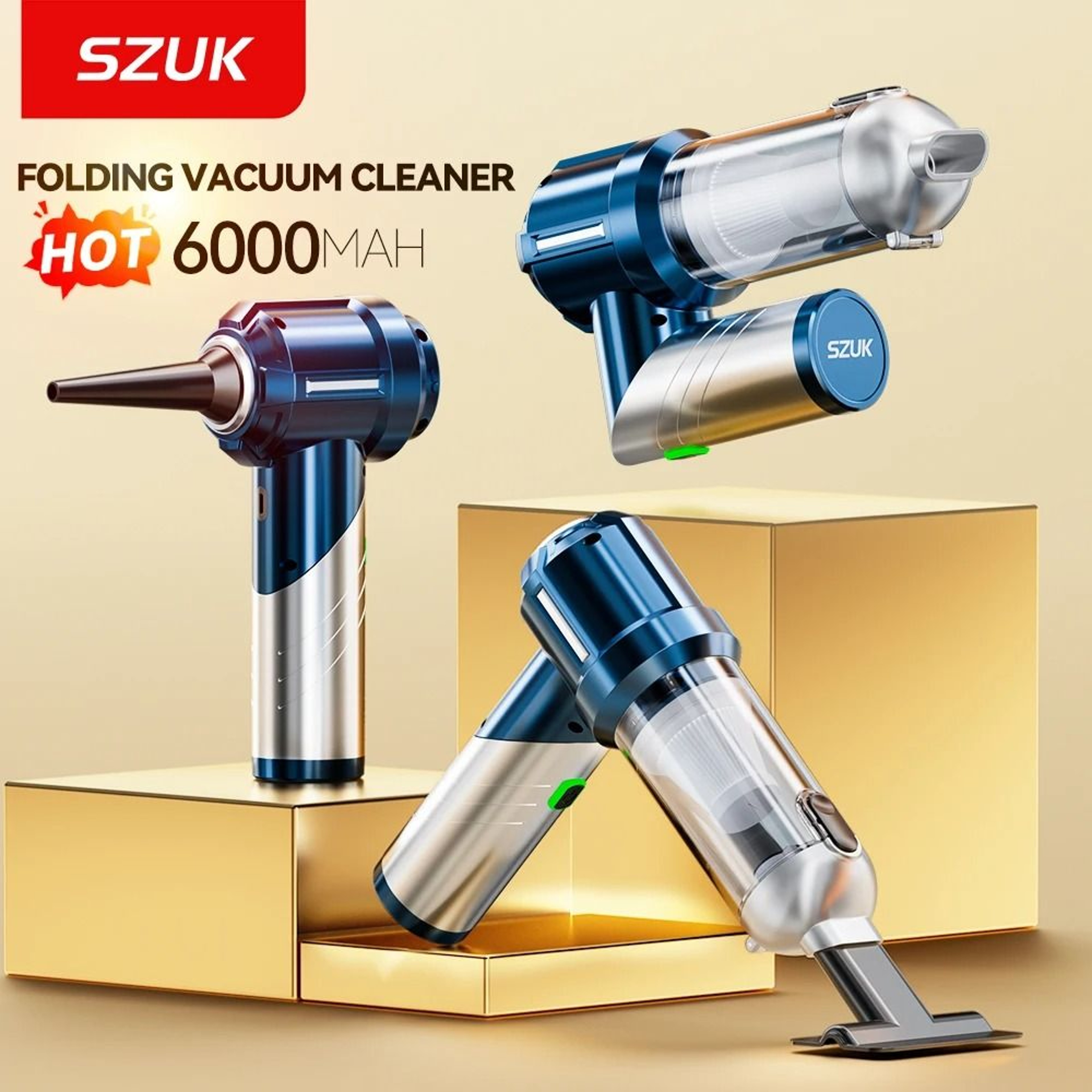 SZUK Foldable Portable Car Vacuum Cleaner  HighPower Wireless Cleaning 4