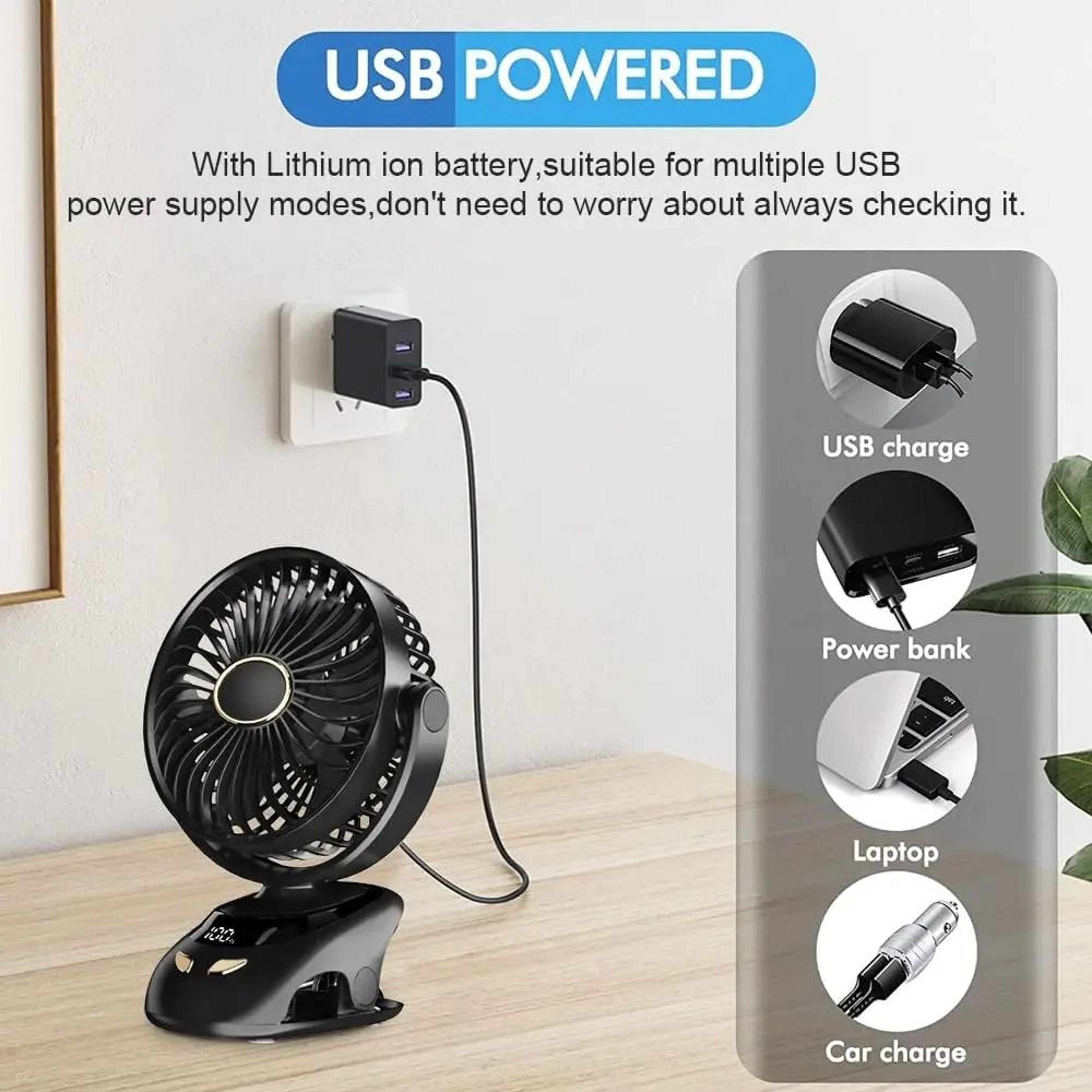 Portable MultiSurface USB Clip Fan  Versatile Personal Cooling 4