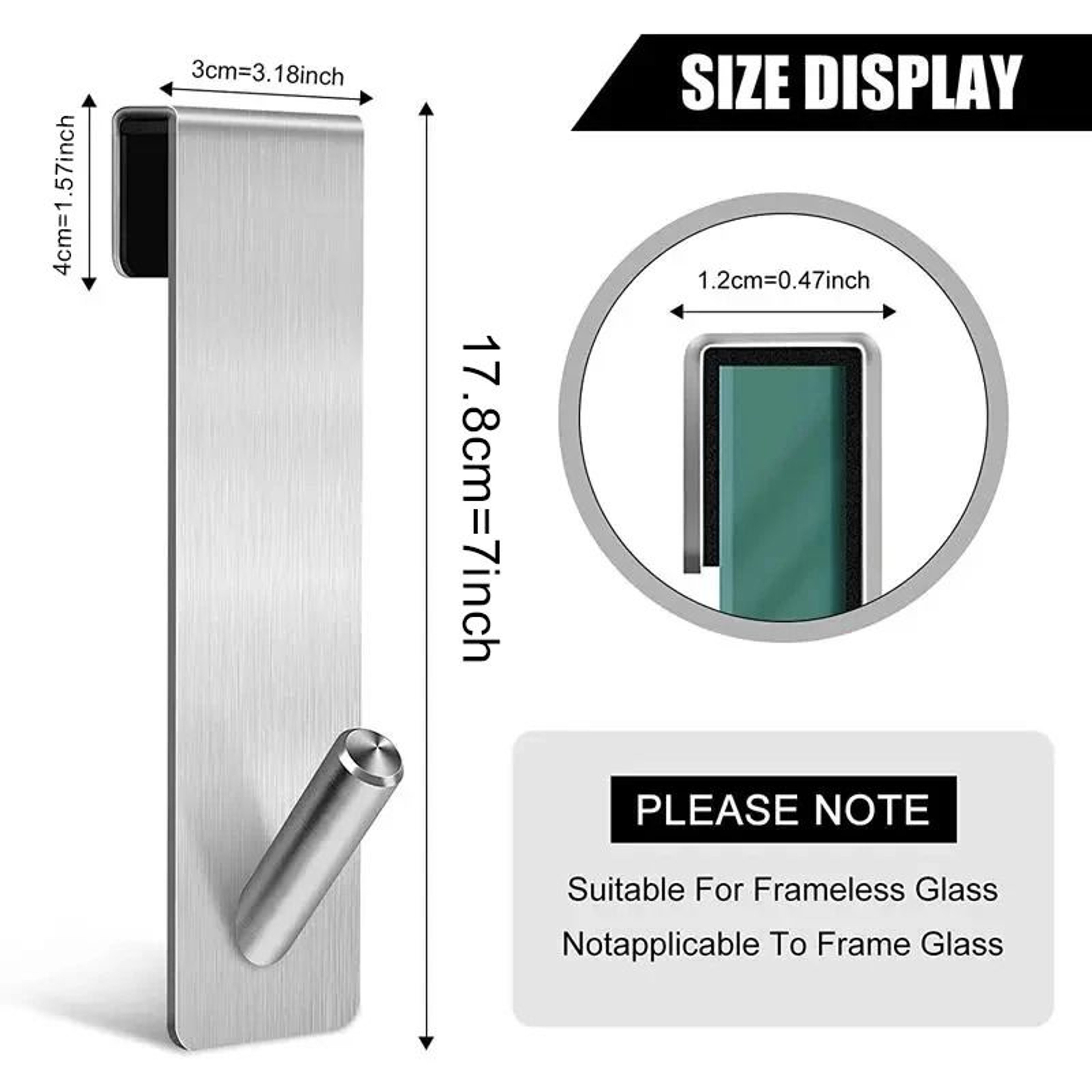 Bathroom Shower Door Back Hook  Stainless Steel OverGlass Towel Rack 2